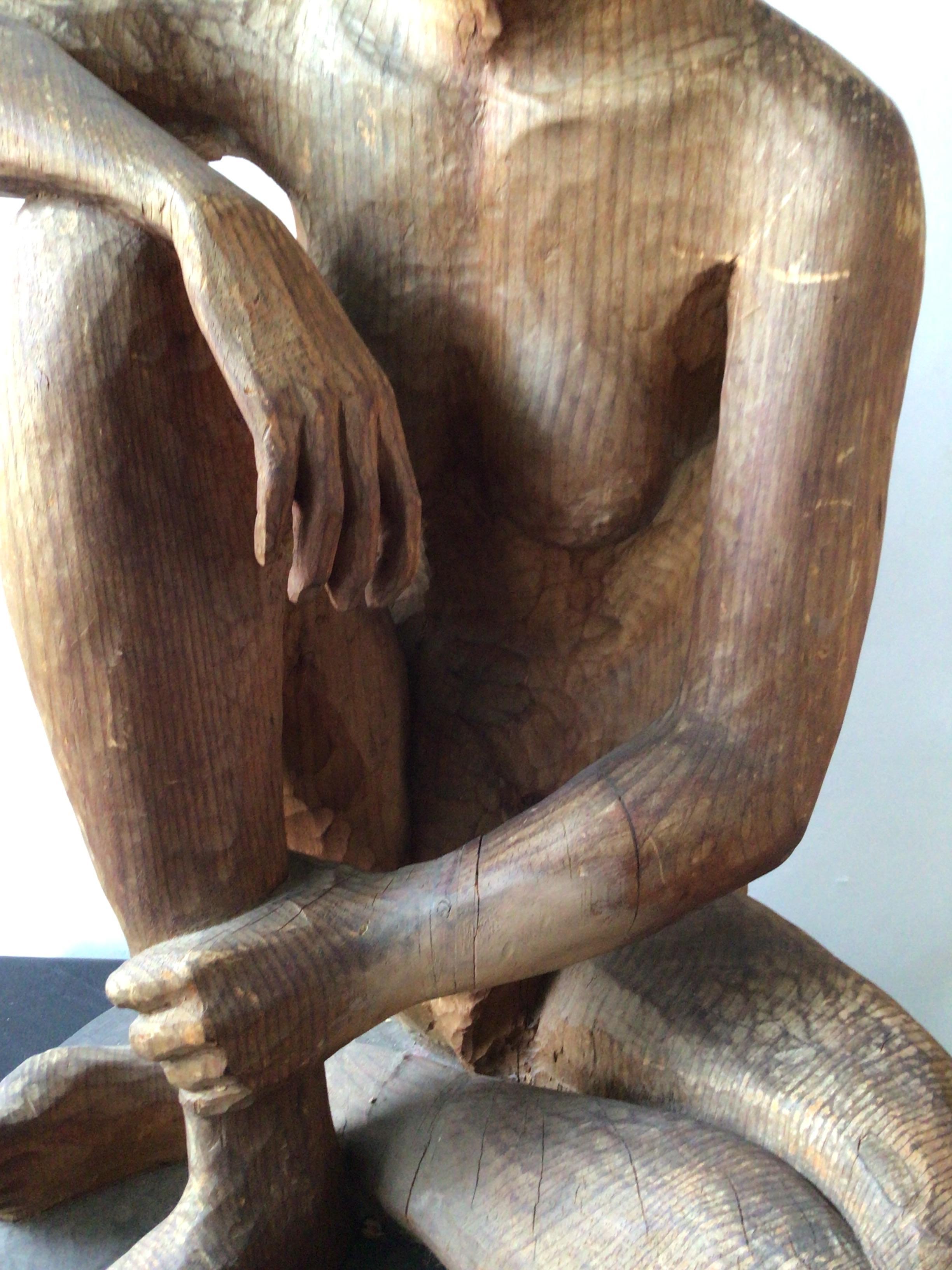 Large 1950s Carved Wood Female Nude Sculpture 4
