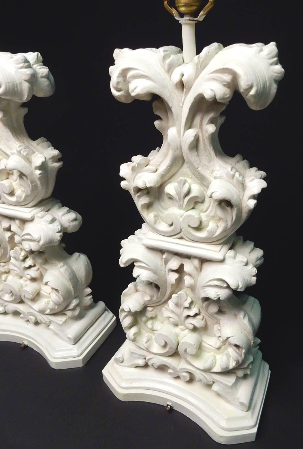 1950s Dorothy Draper Baroque Plaster Table Lamps In Good Condition For Sale In Las Vegas, NV