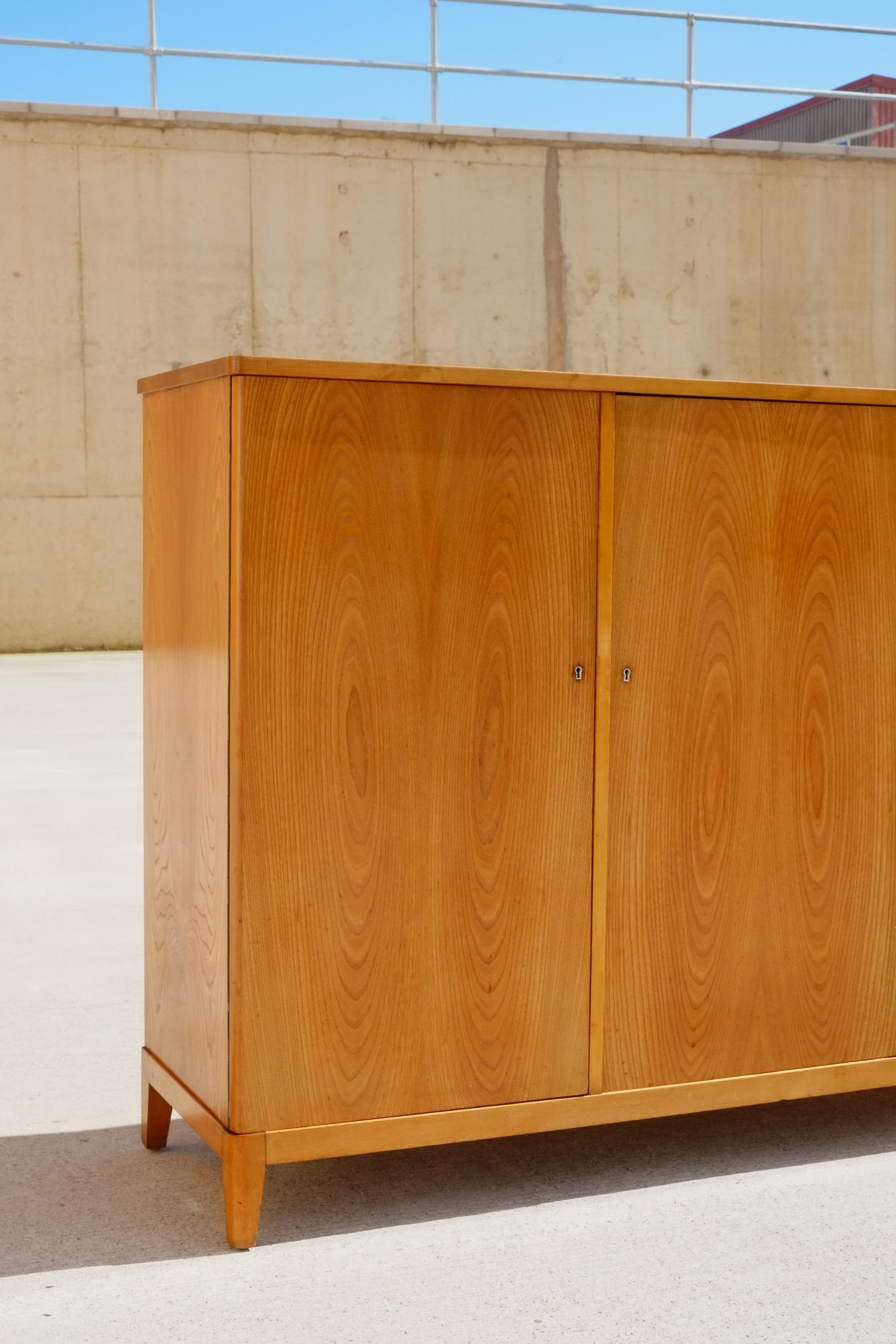 Large 1950s Elm and Birch Swedish Sideboard Credenza with Keys For Sale 11
