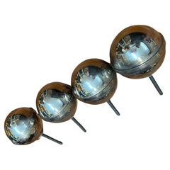 Large 1950s French chromed knobs handles for nightstands, cupboards, drawers ...