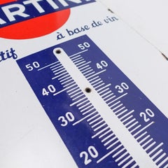 Grande cartello pubblicitario francese degli anni '50 con termometro Martini smaltato