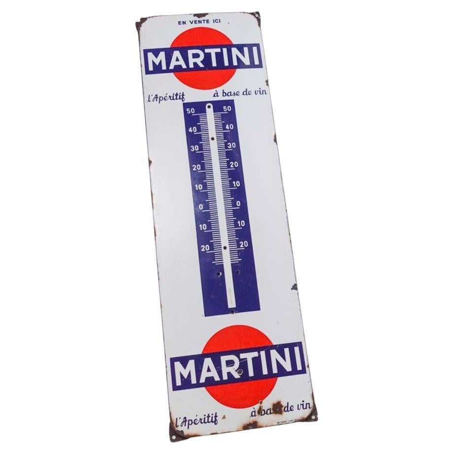 Large 1950s French Enamel Martini Thermometer Advertising Sign For Sale