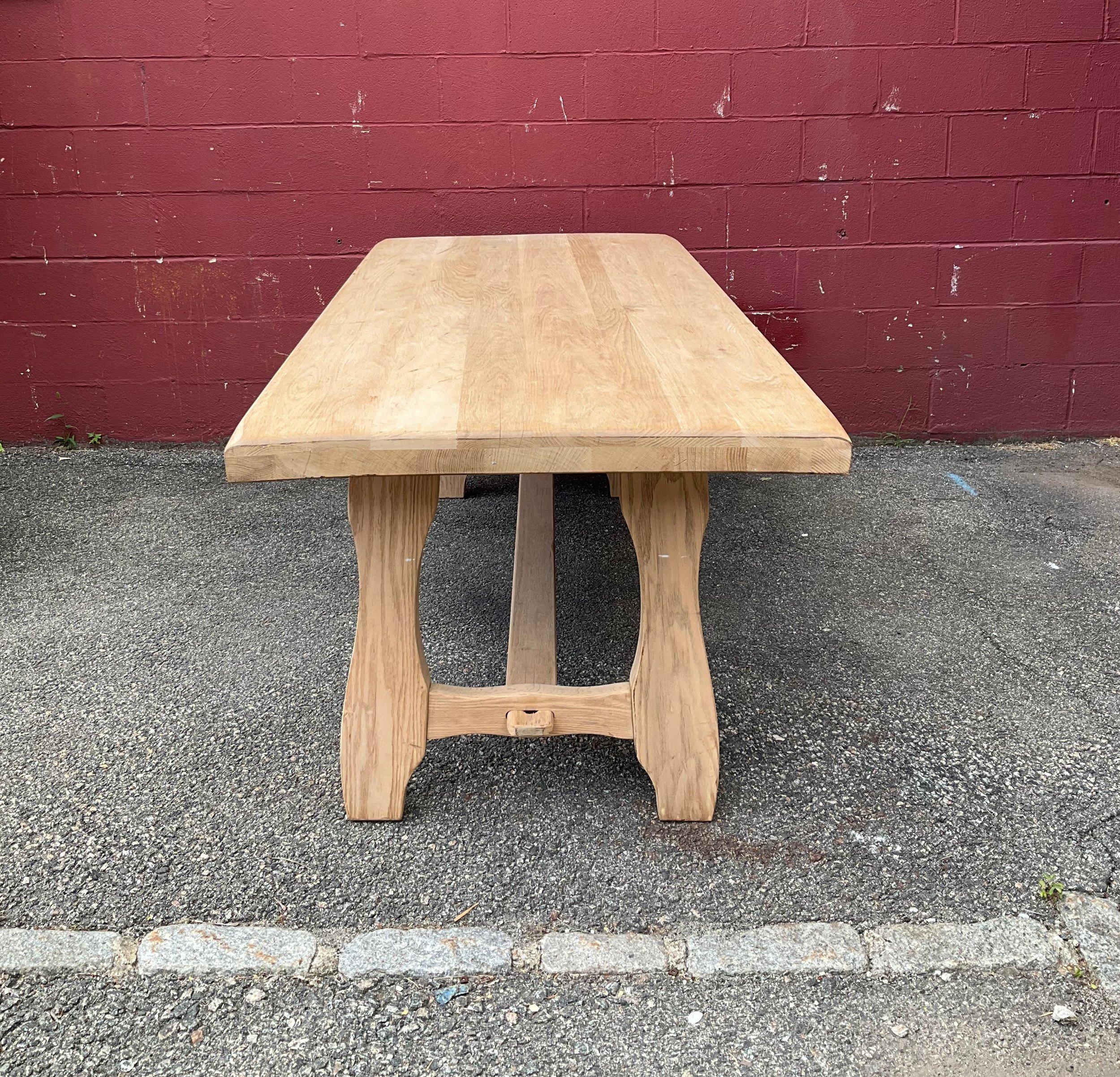 Bleached Large 1950s French Library Table in Solid Oak For Sale