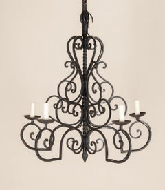 Large 1950s French Wrought Iron Chandelier
