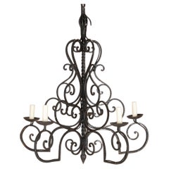 Large 1950s French Wrought Iron Chandelier