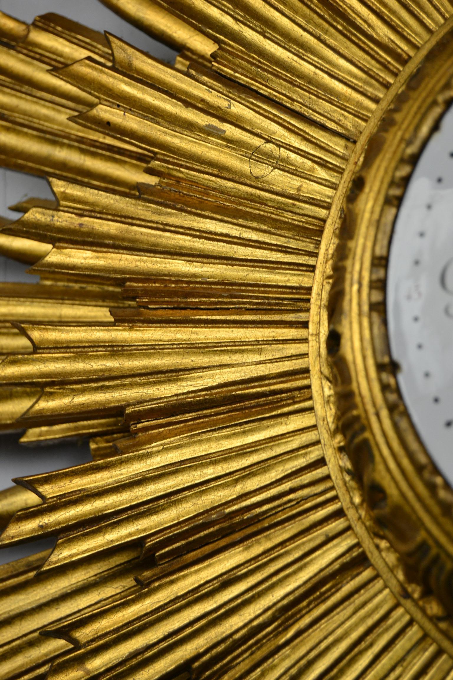 Large 1950s Giltwood Sunburst Clock 8