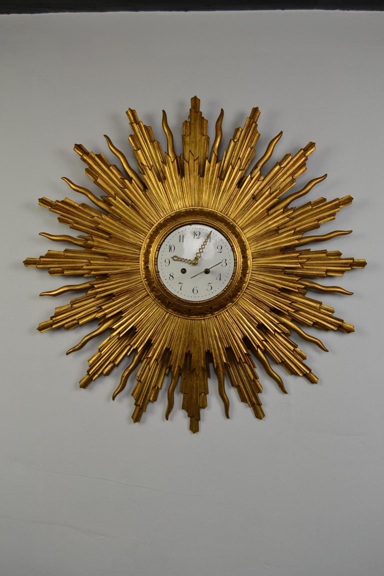 Large 1950s Giltwood Sunburst Clock at 1stDibs