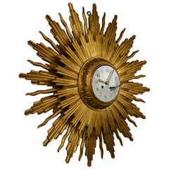 Large 1950s Giltwood Sunburst Clock