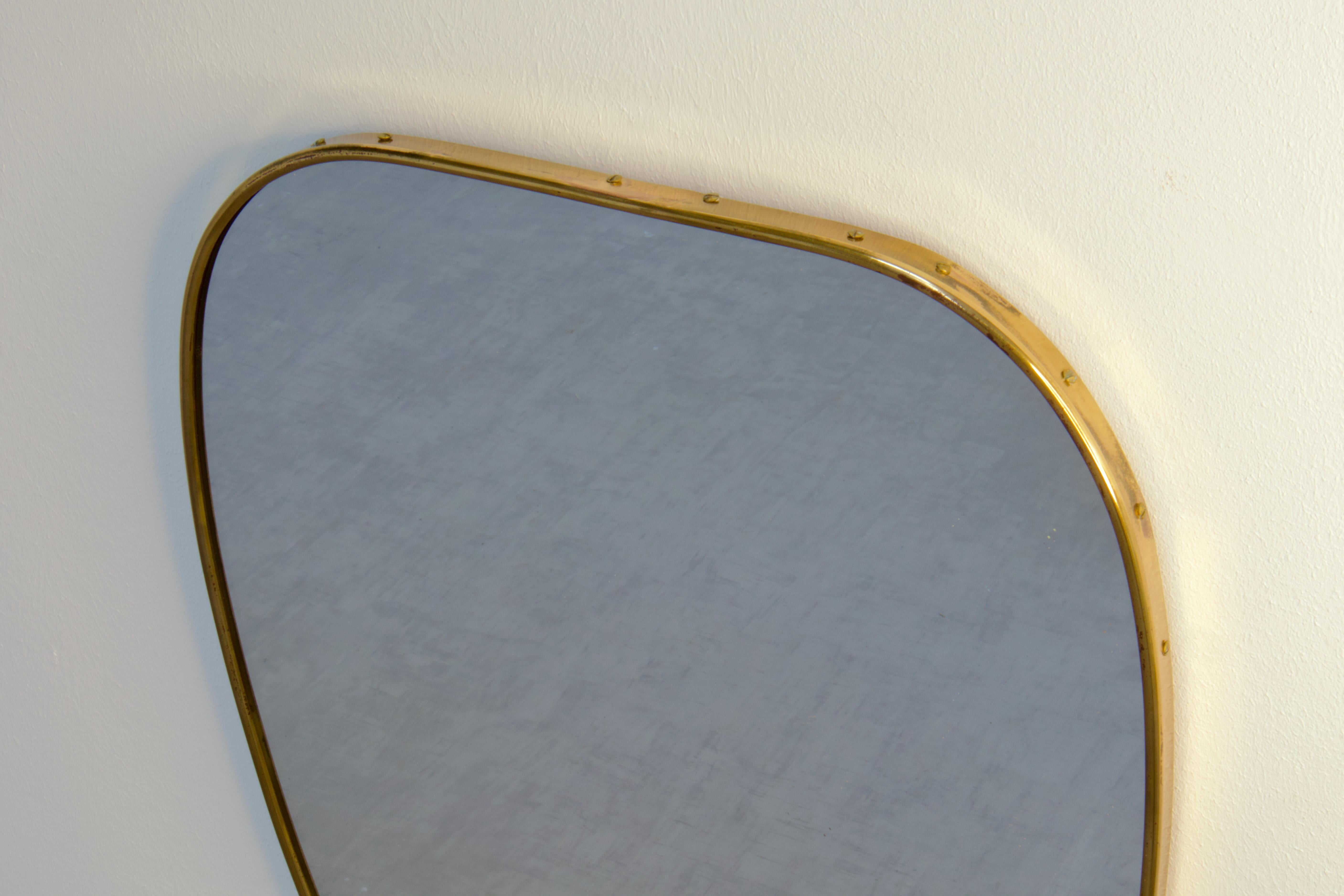 Mid-20th Century Large 1950s Gio Ponti Era Mid-Century Modern Italian Brass Wall Mirror For Sale