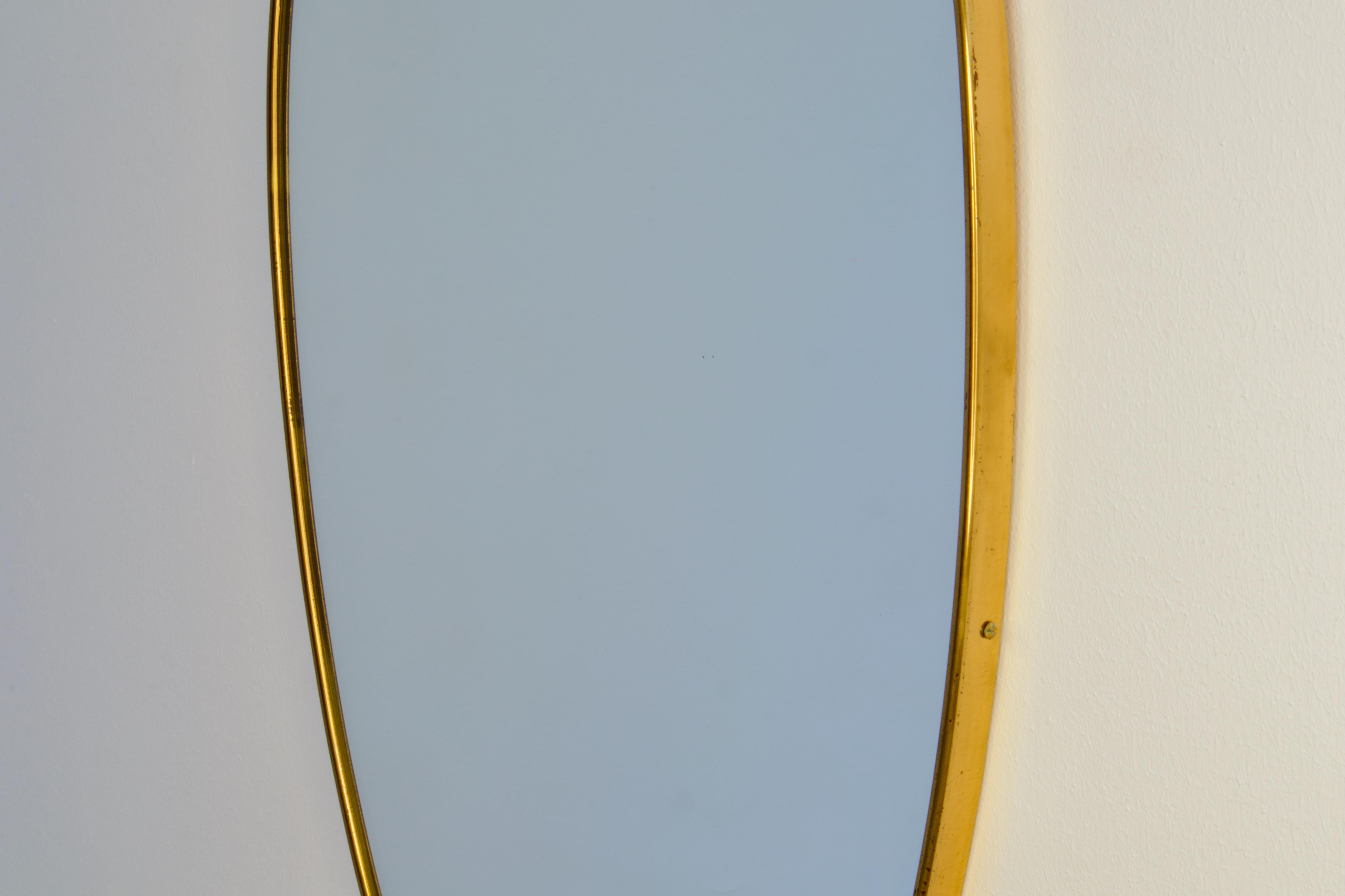 Large 1950s Gio Ponti Era Mid-Century Modern Italian Brass Wall Mirror For Sale 3