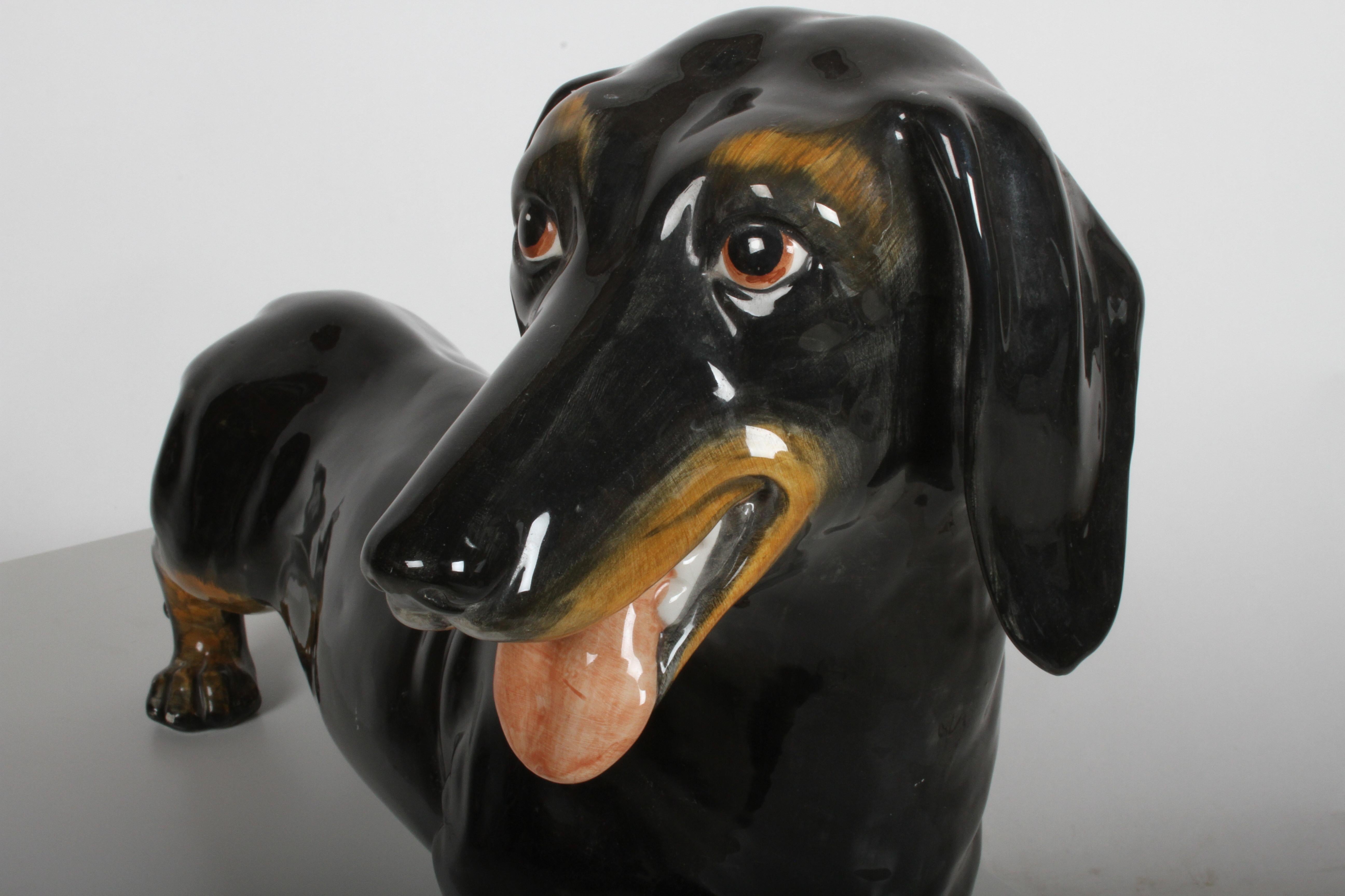 Large 1950s Hand Painted Ceramic Dachshund, Made in Italy 2