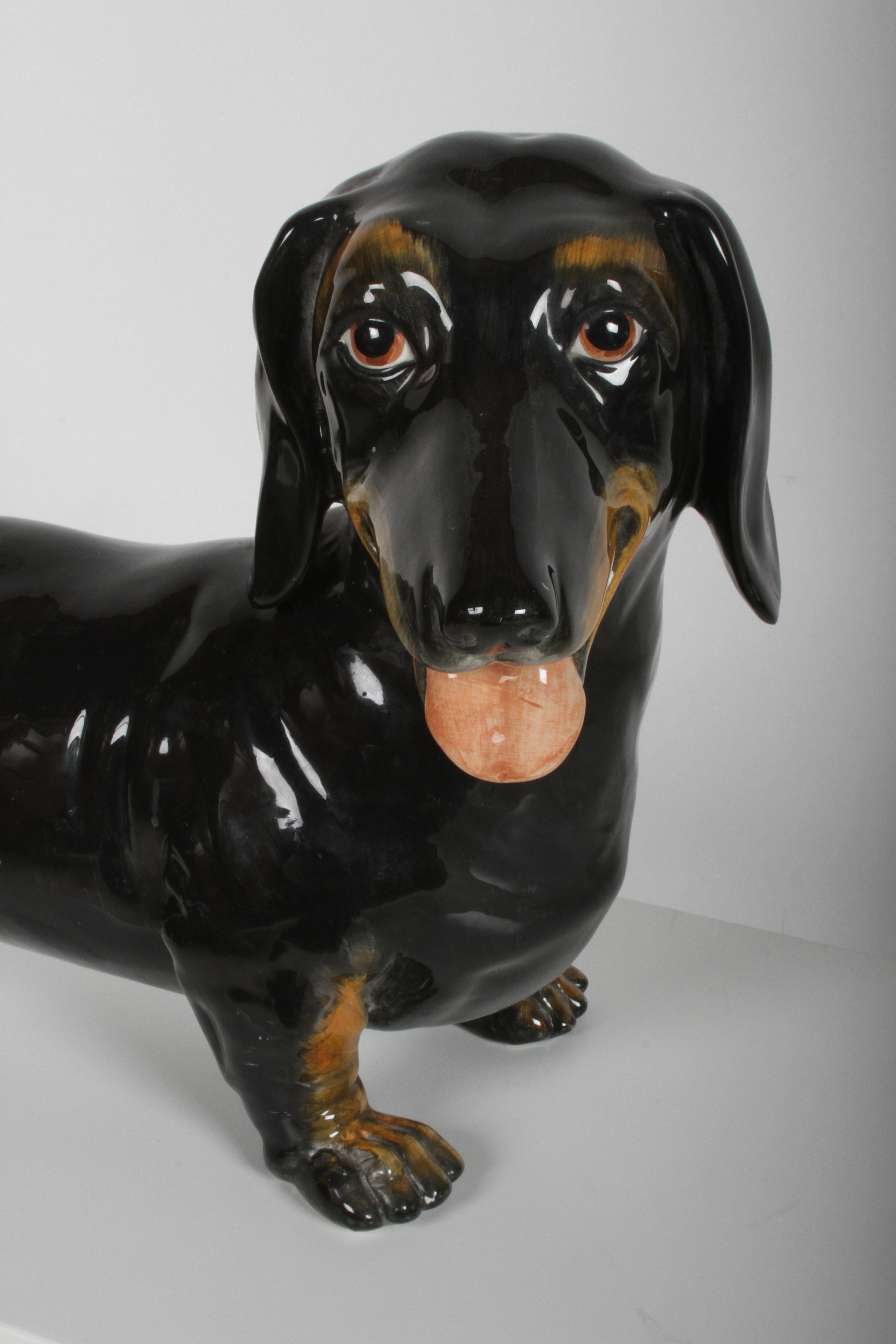 Large 1950s Hand Painted Ceramic Dachshund, Made in Italy 4