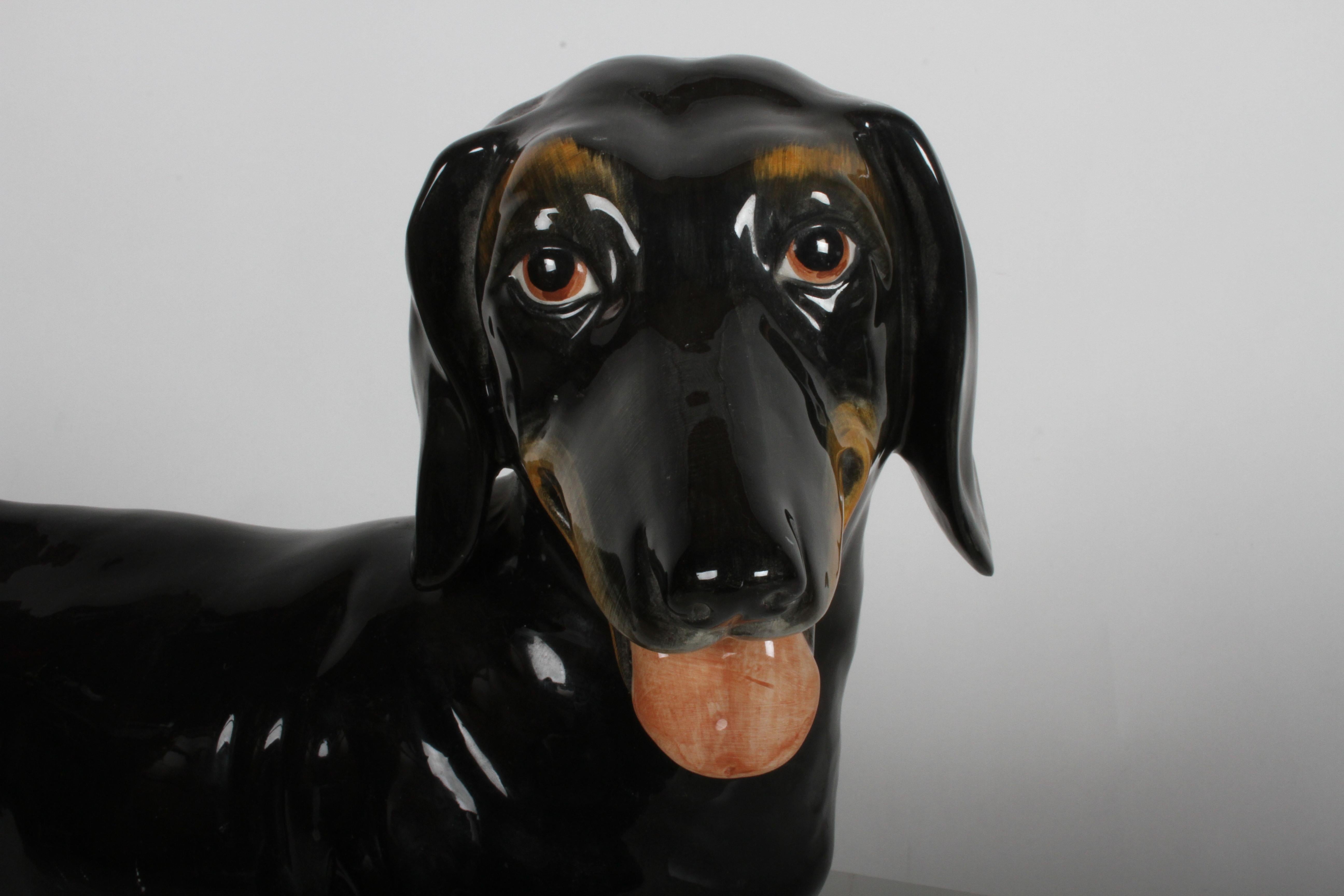 Mid-Century Modern Large 1950s Hand Painted Ceramic Dachshund, Made in Italy
