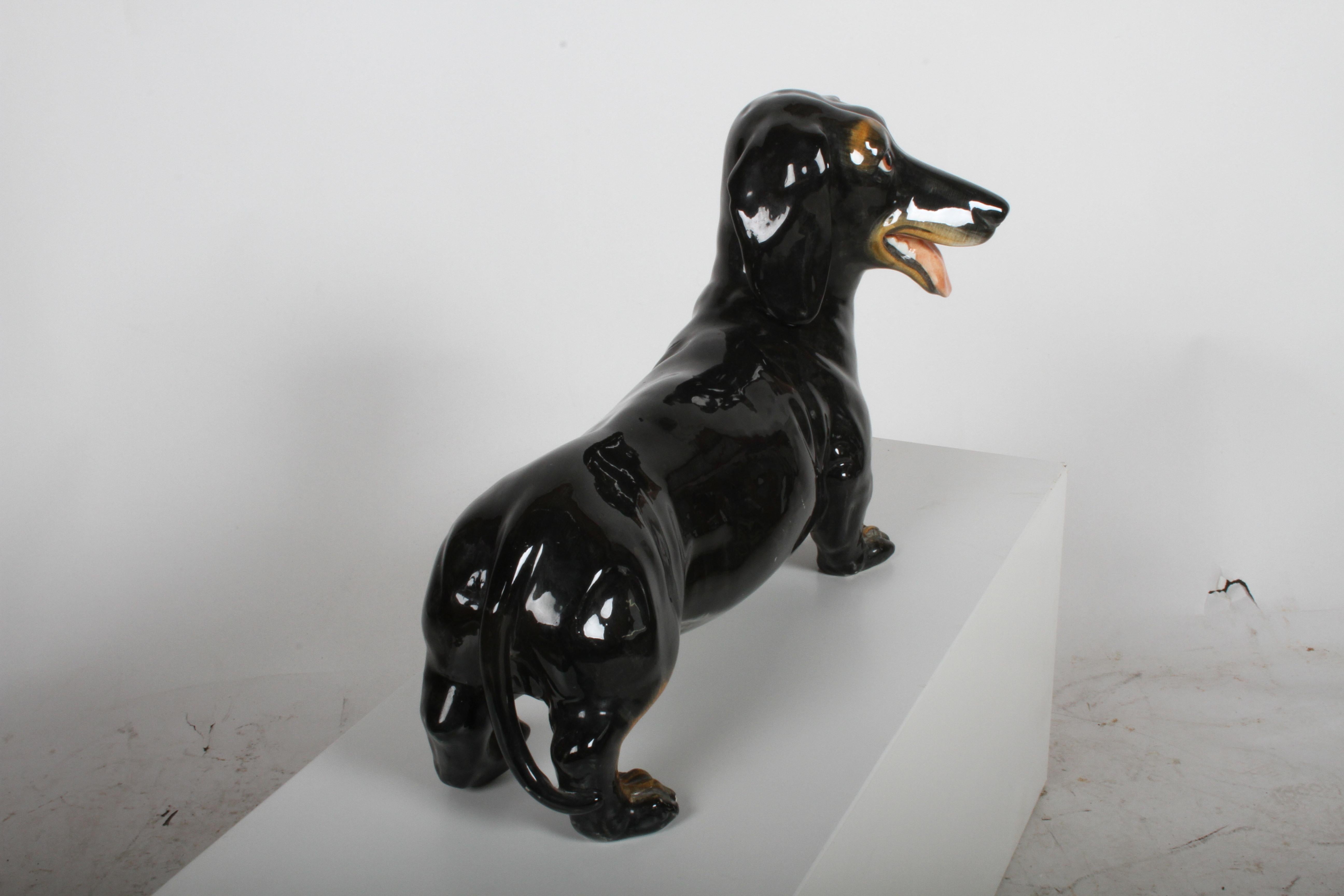 Italian Large 1950s Hand Painted Ceramic Dachshund, Made in Italy