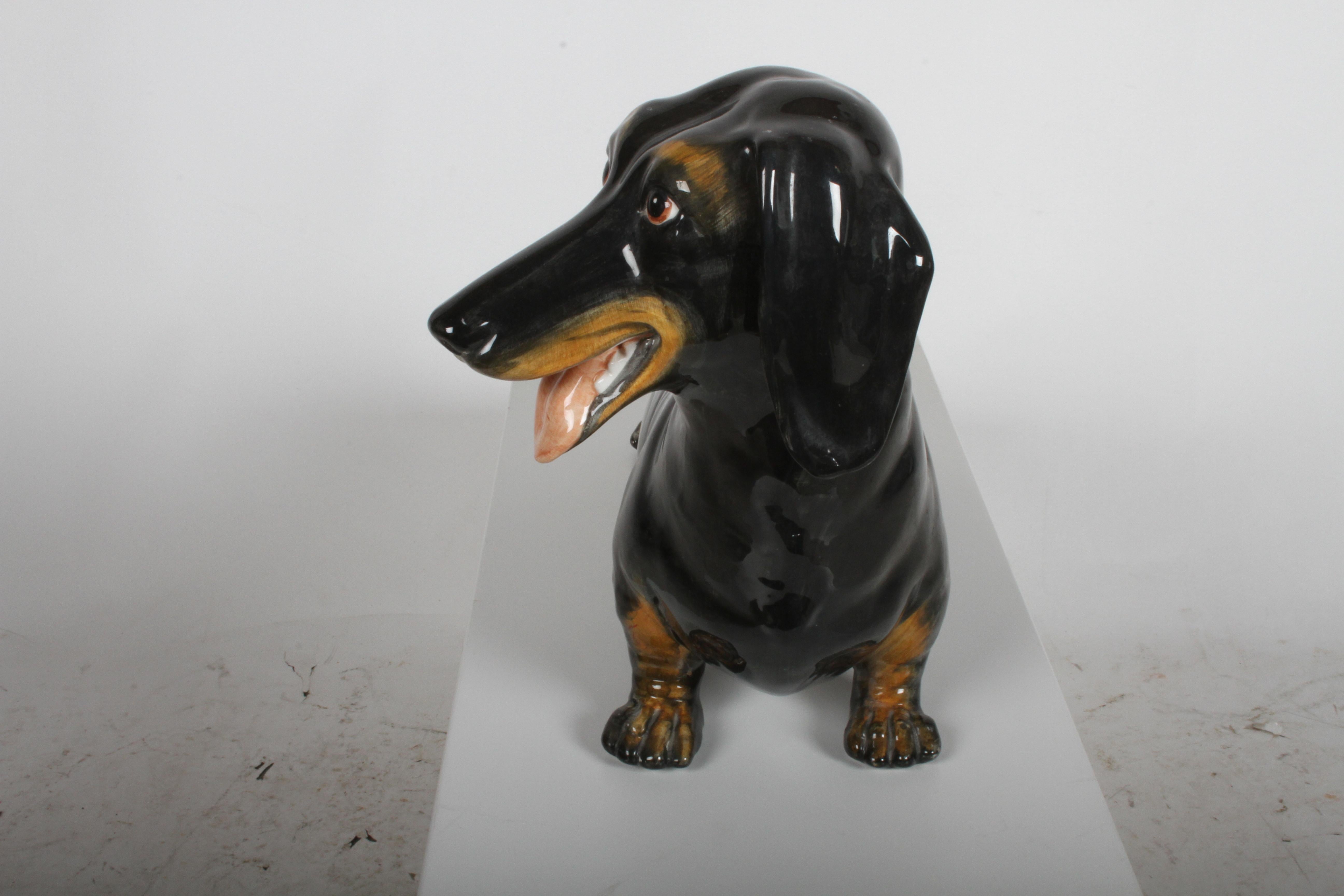 Hand-Painted Large 1950s Hand Painted Ceramic Dachshund, Made in Italy