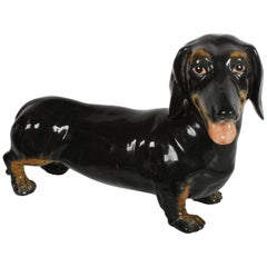Large 1950s Hand Painted Ceramic Dachshund, Made in Italy