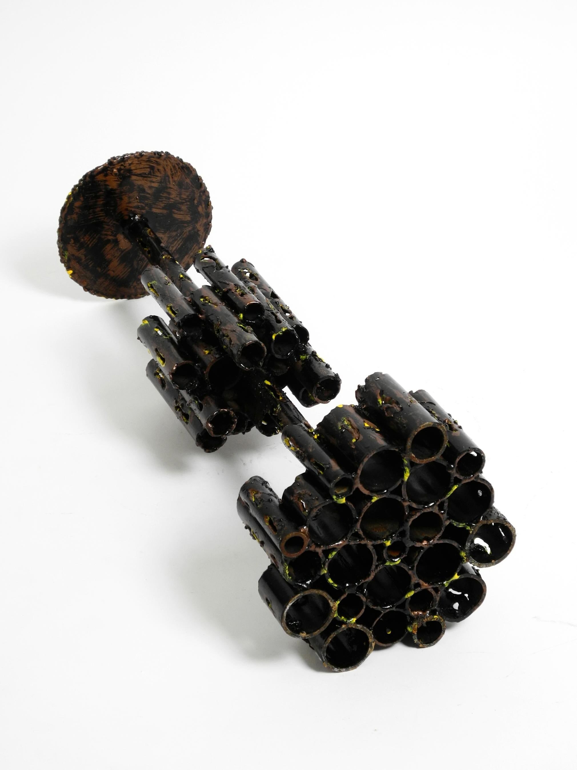 Italian Large 1950s heavy sculptural brutalist iron candle holder by Marcello Fantoni  For Sale