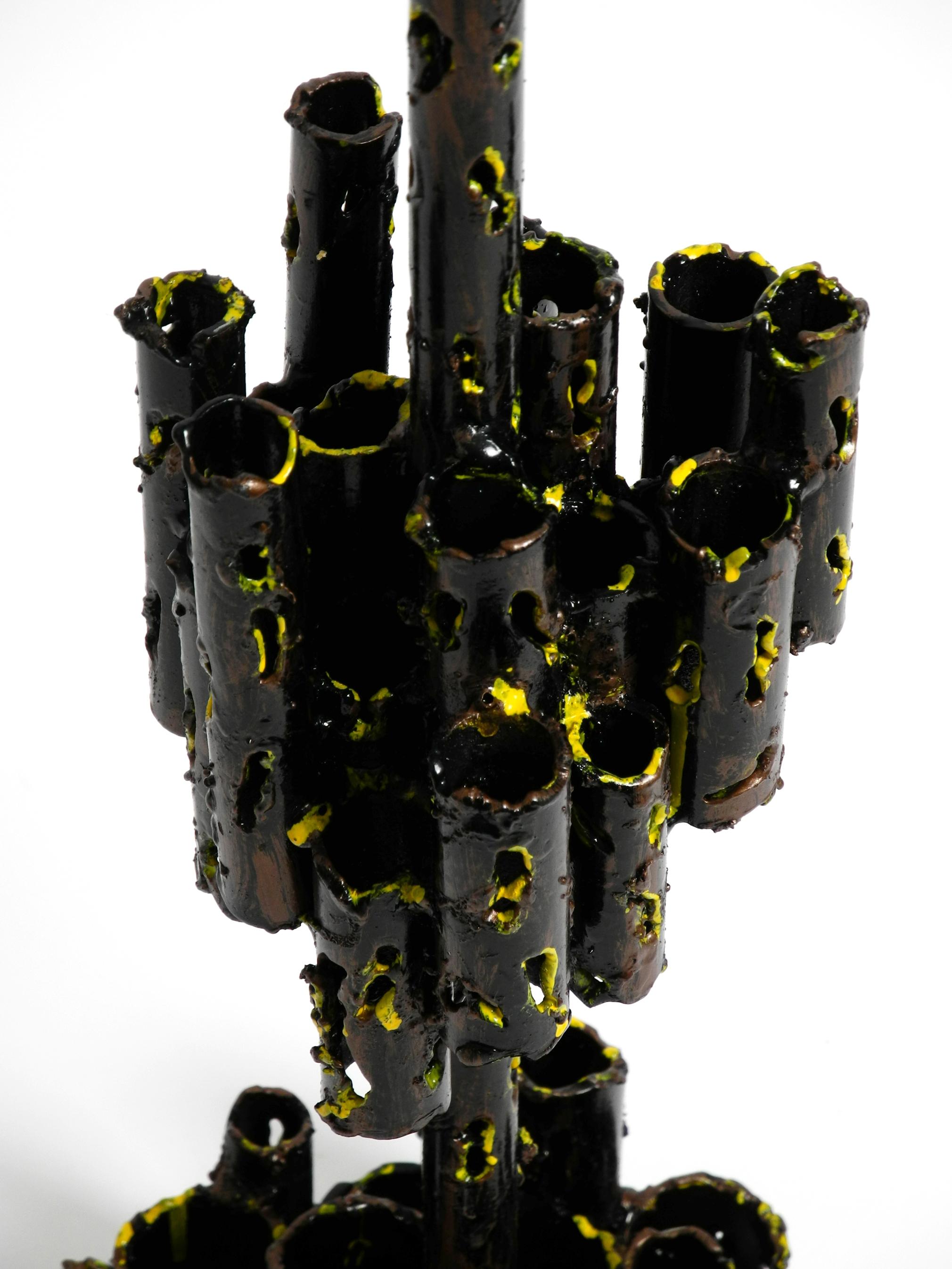 Iron Large 1950s heavy sculptural brutalist iron candle holder by Marcello Fantoni  For Sale