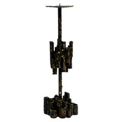 Large 1950s heavy sculptural brutalist iron candle holder by Marcello Fantoni 