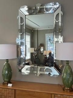 Large 1950s Hollywood Regency Mirror with Etched and Mirrored Glass Frame