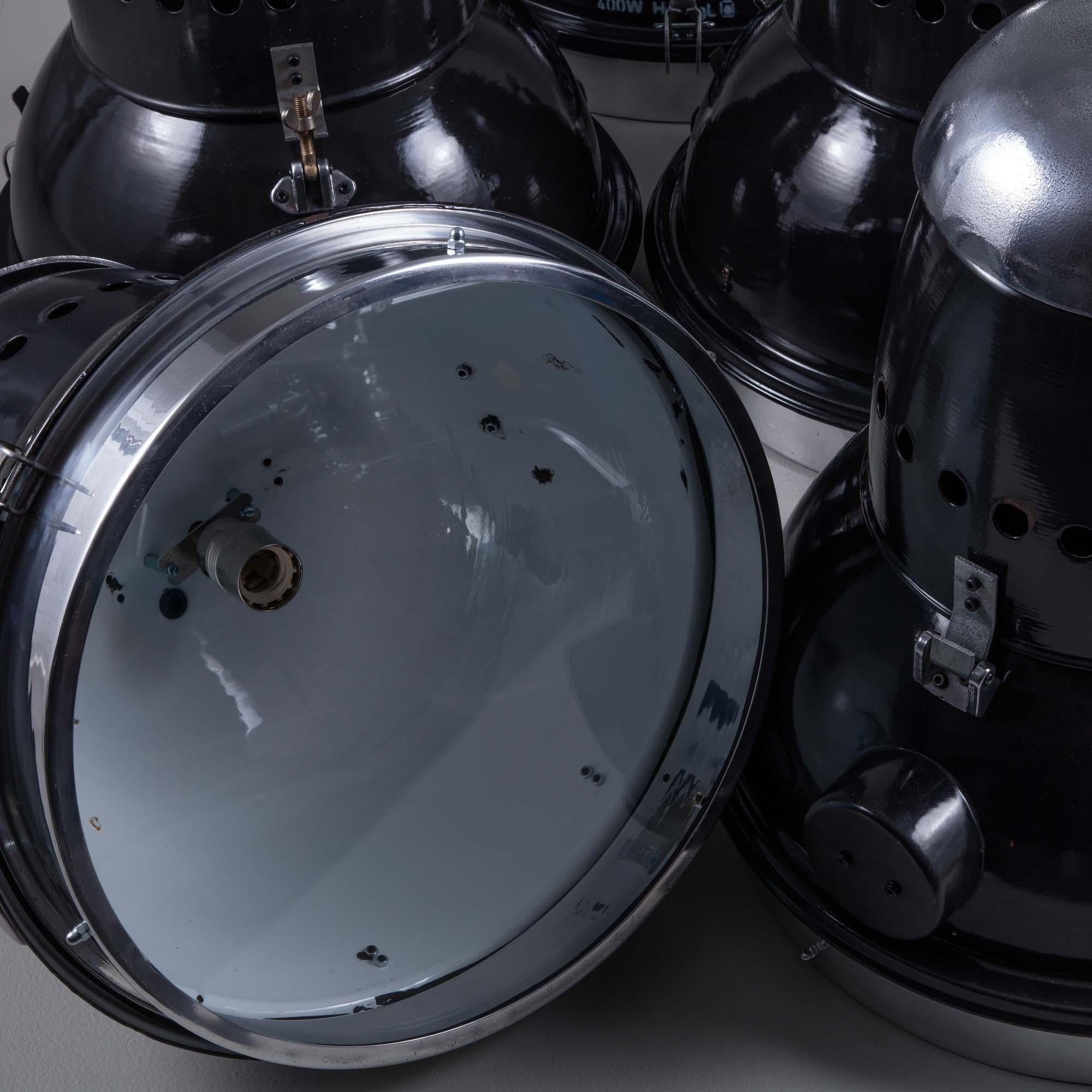 Large 1950s Hungarian Black Industrial Pendant Light by EKA (Ungarisch) im Angebot