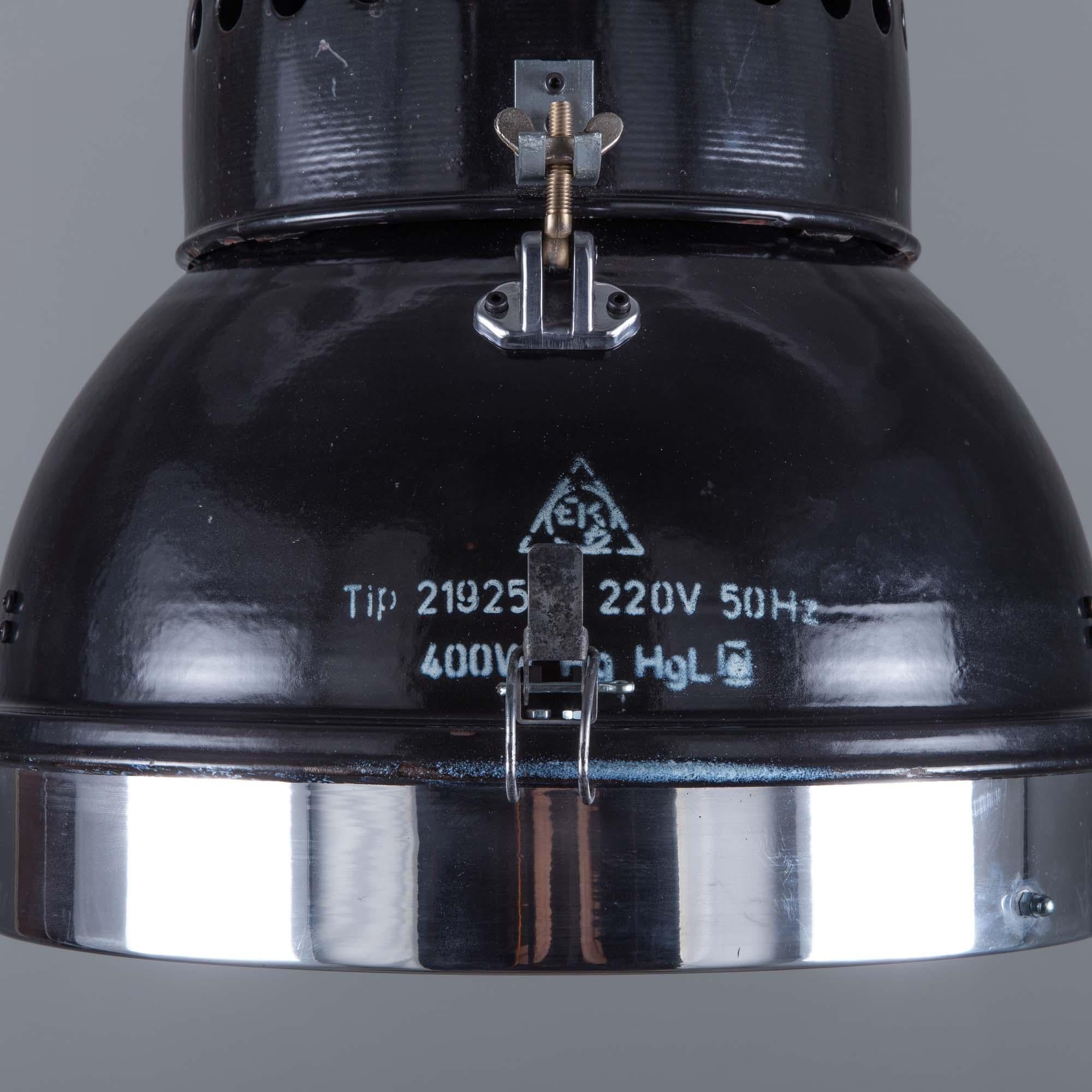 Large 1950s Hungarian Black Industrial Pendant Light by EKA im Angebot 1