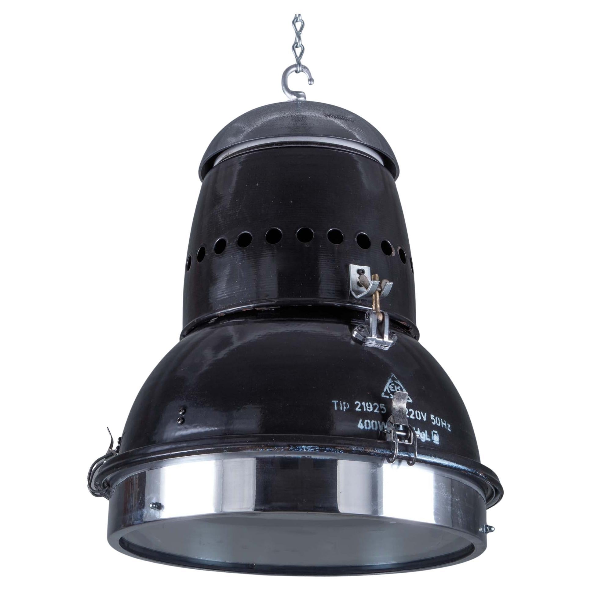 Large 1950s Hungarian Black Industrial Pendant Light by EKA