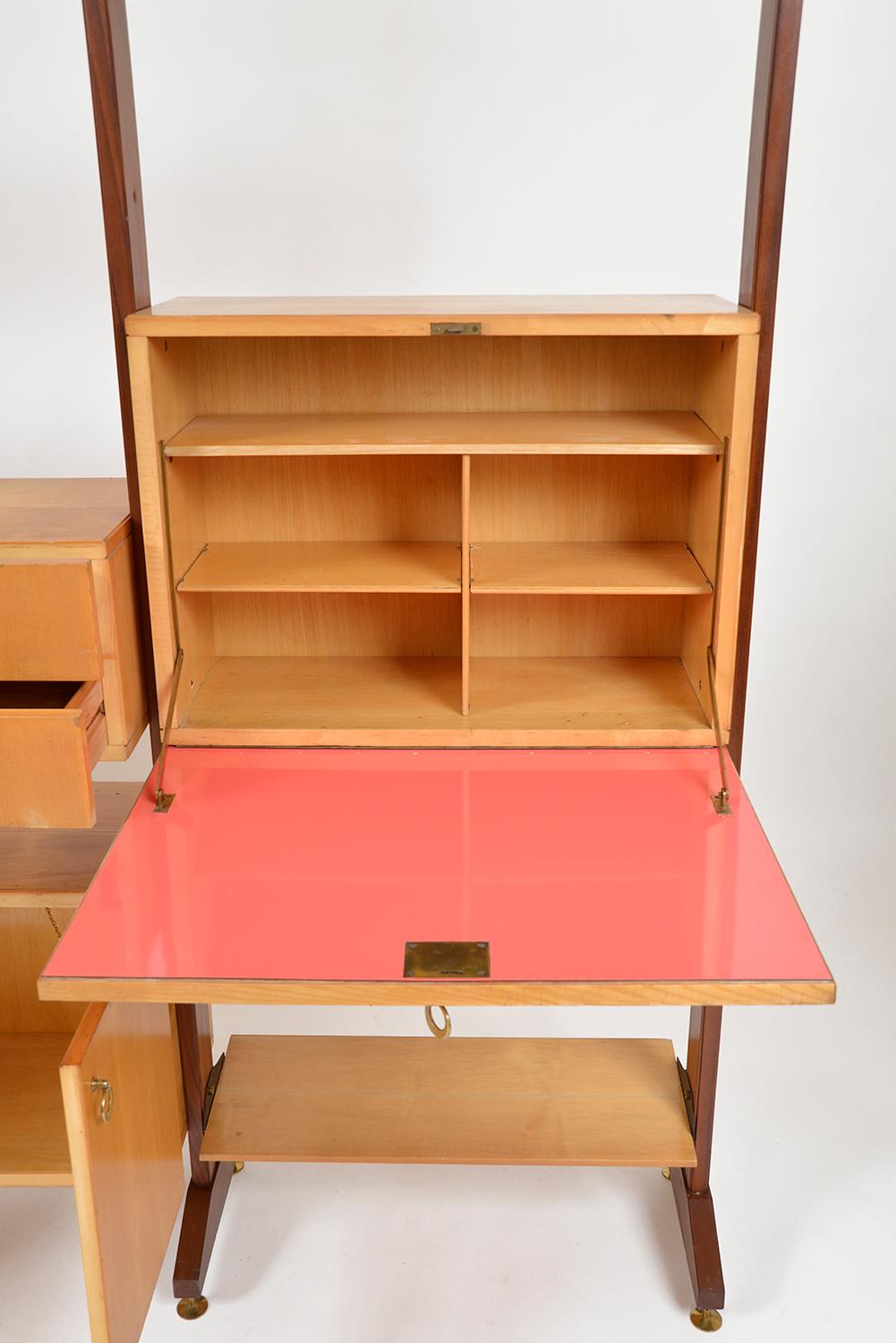 Large 1950s Italian Mid Century Teak Maple Freestanding Shelving System 18 Piece For Sale 5