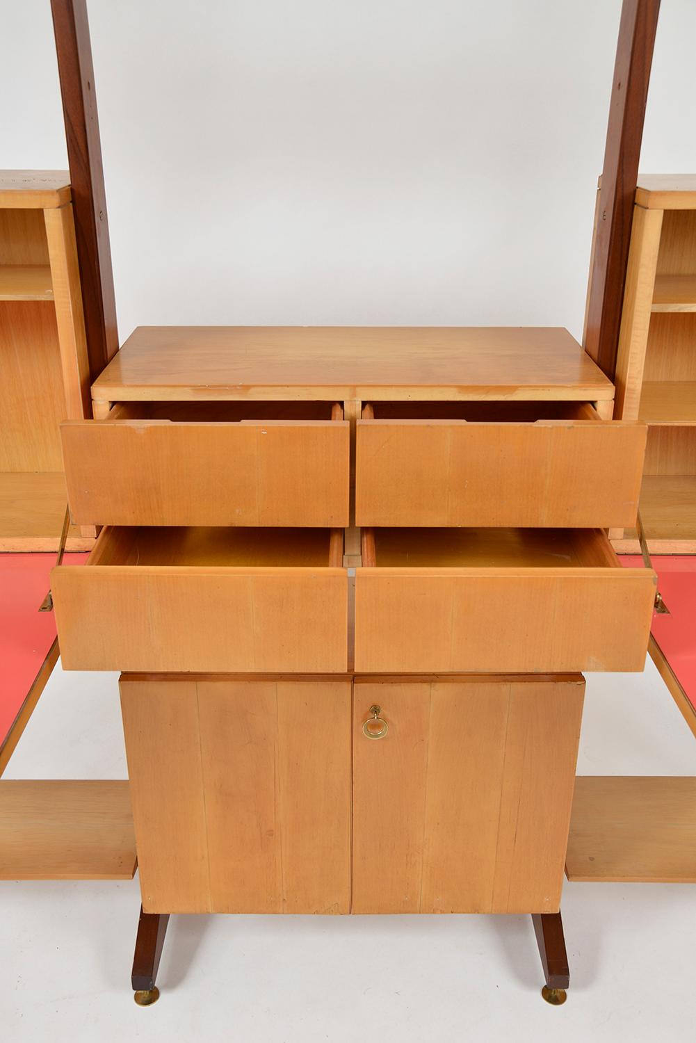 Large 1950s Italian Mid Century Teak Maple Freestanding Shelving System 18 Piece For Sale 6