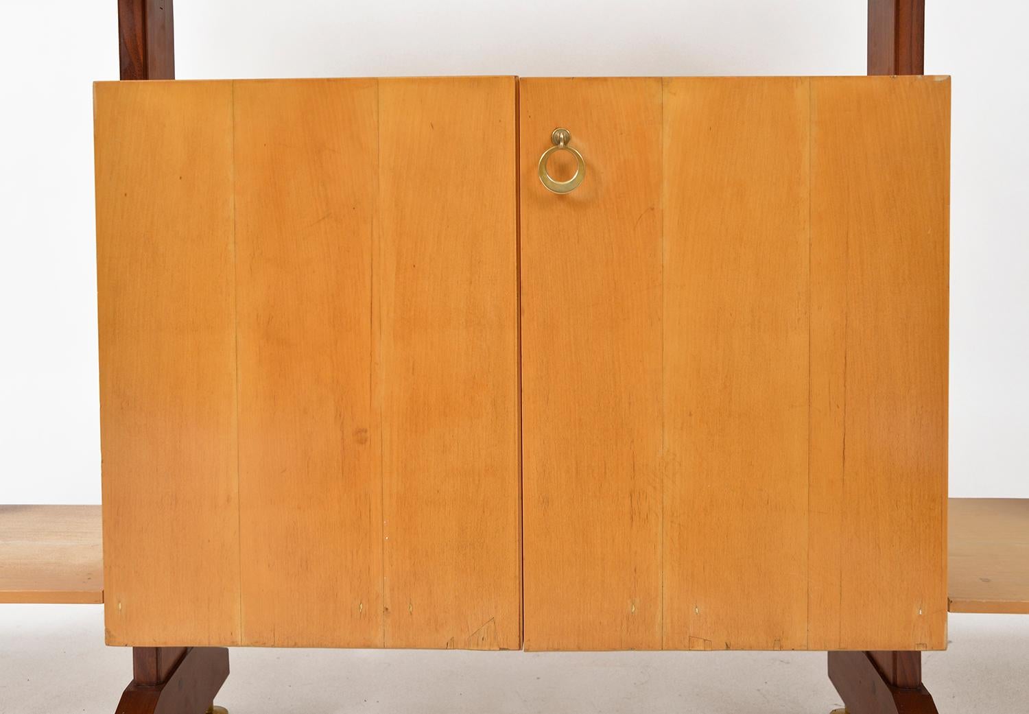 Large 1950s Italian Mid Century Teak Maple Freestanding Shelving System 18 Piece For Sale 10