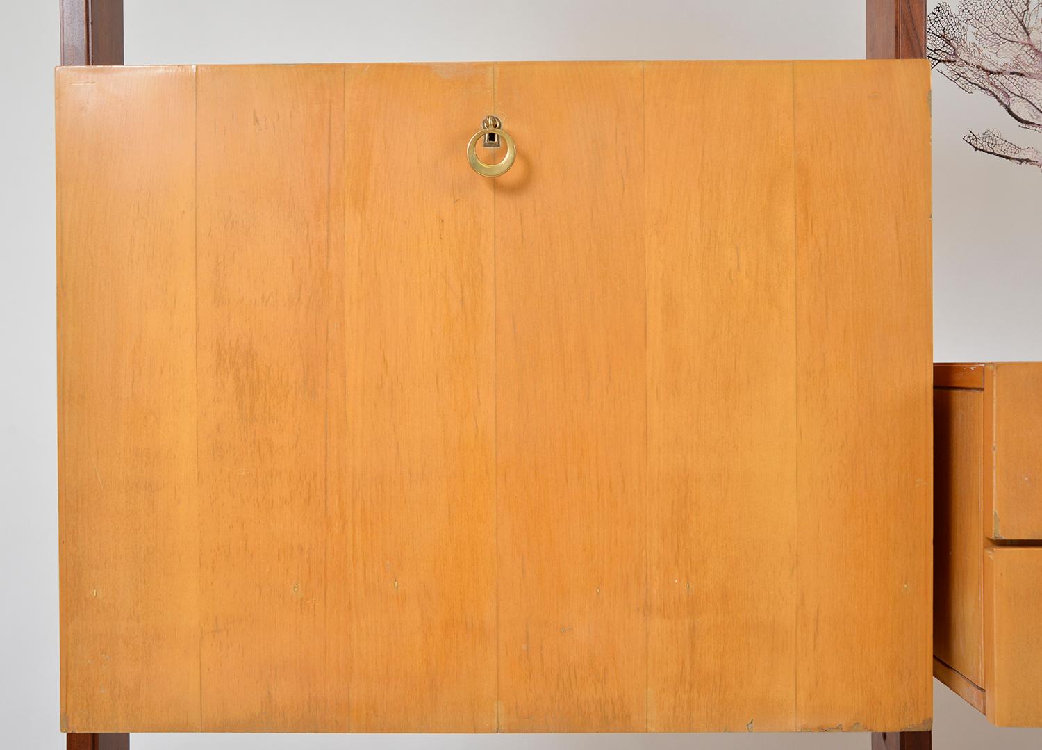 Large 1950s Italian Mid Century Teak Maple Freestanding Shelving System 18 Piece For Sale 12