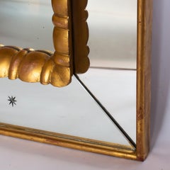 Large 1950s Italian Mirror Giltwood Frame with Inner Carved Frame, circa 1950