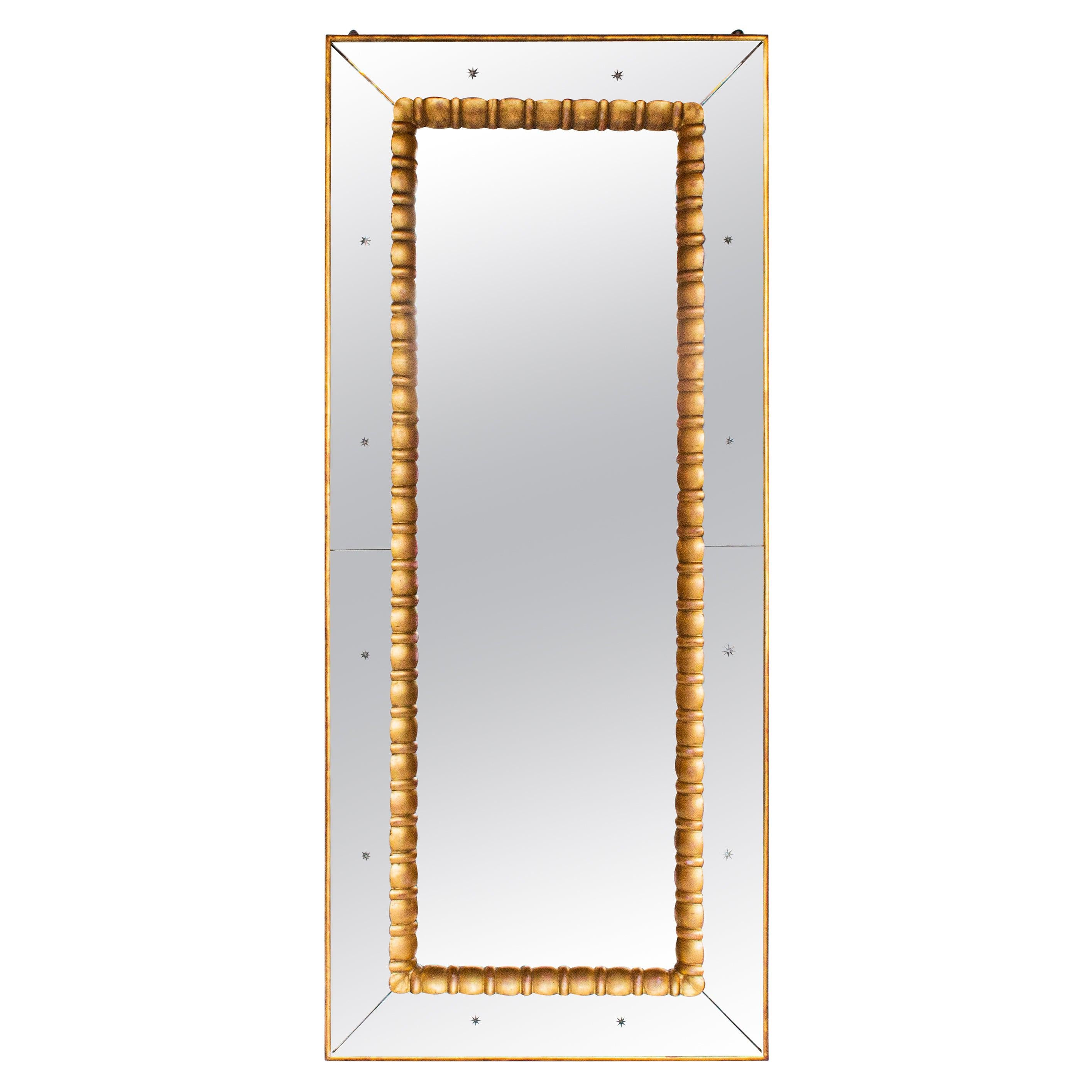 Large 1950s Italian Mirror Giltwood Frame with Inner Carved Frame, circa 1950