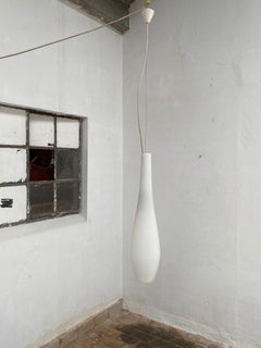 Large 1950s Italian Organic Venini Style White Opaline Glass Pendant