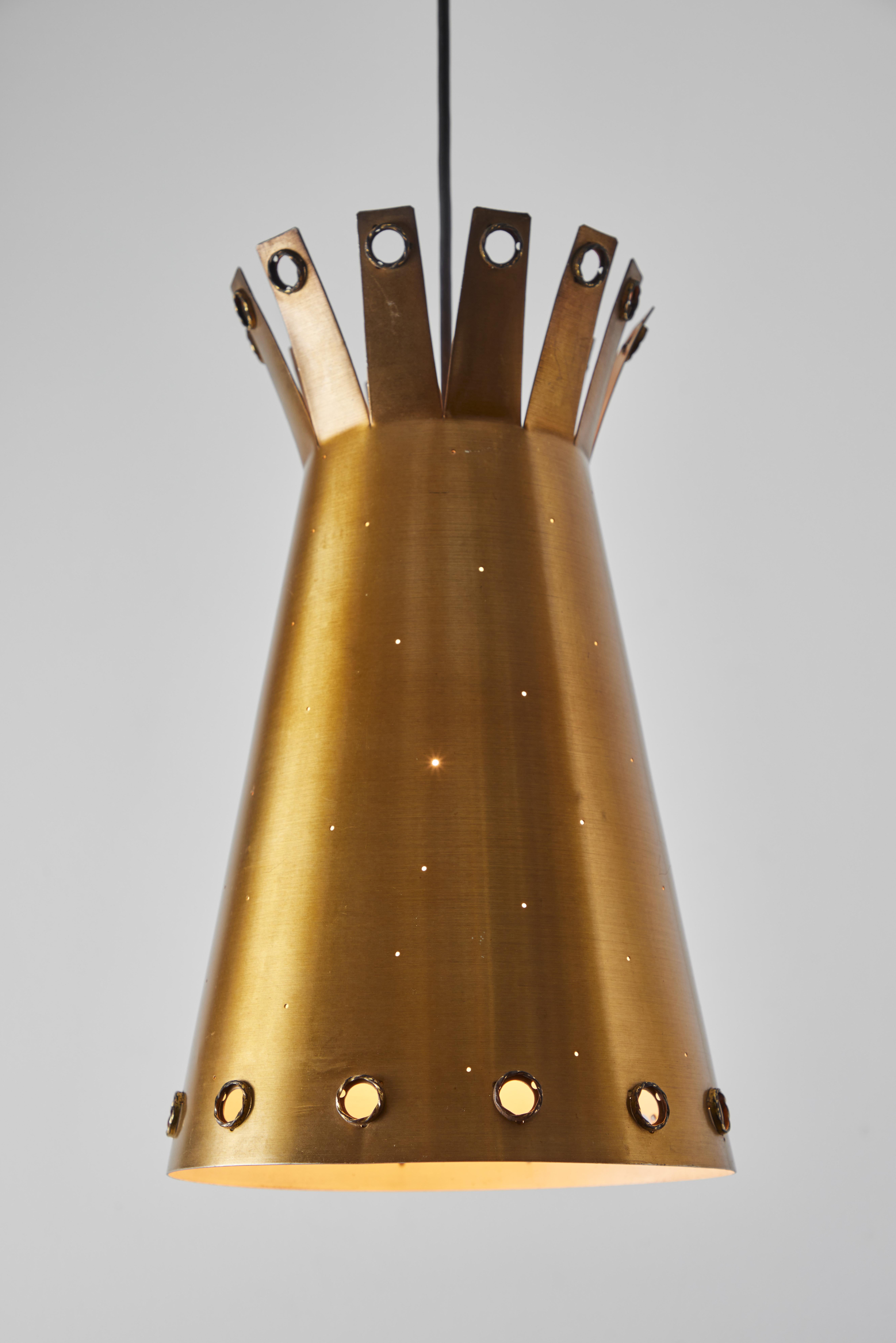 Large 1950s Italian Perforated Brass Double-Cone Pendant For Sale 4