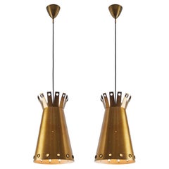 Large 1950s Italian Perforated Brass Double-Cone Pendant
