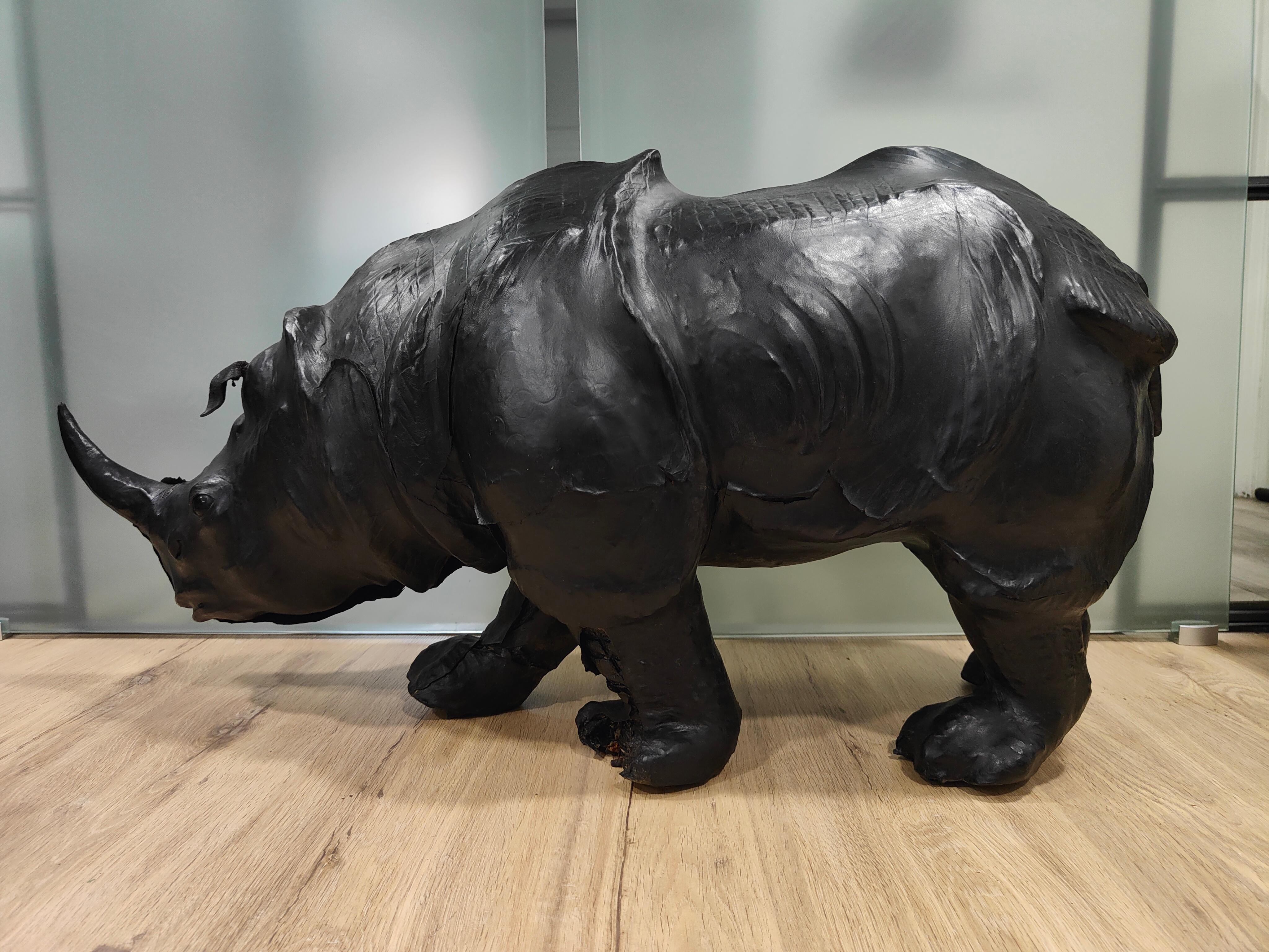 Large 1950s Leather Rhinoceros - European Quality Decorative Piece with Exquisit For Sale 7