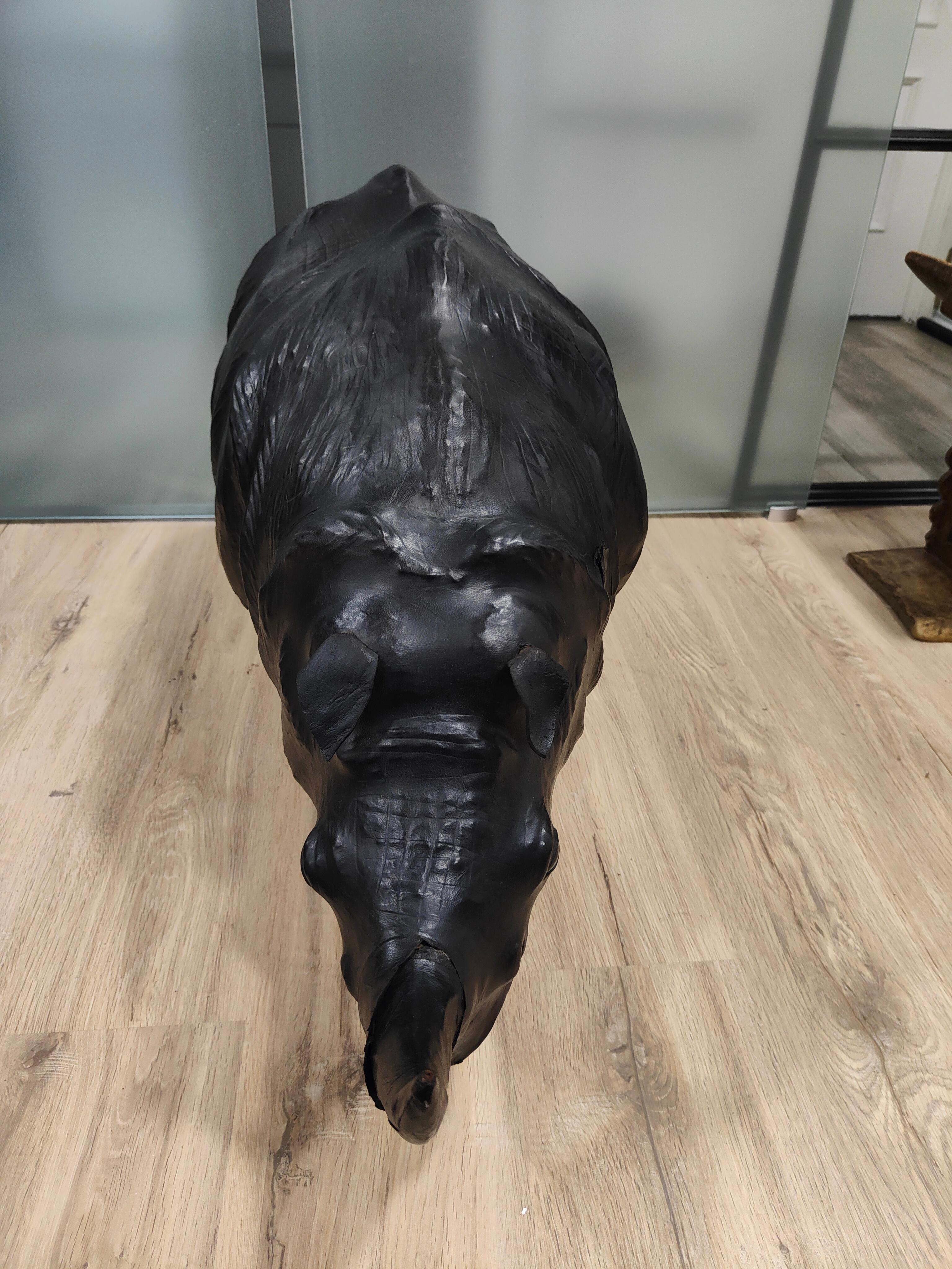 Large 1950s Leather Rhinoceros - European Quality Decorative Piece with Exquisit For Sale 10