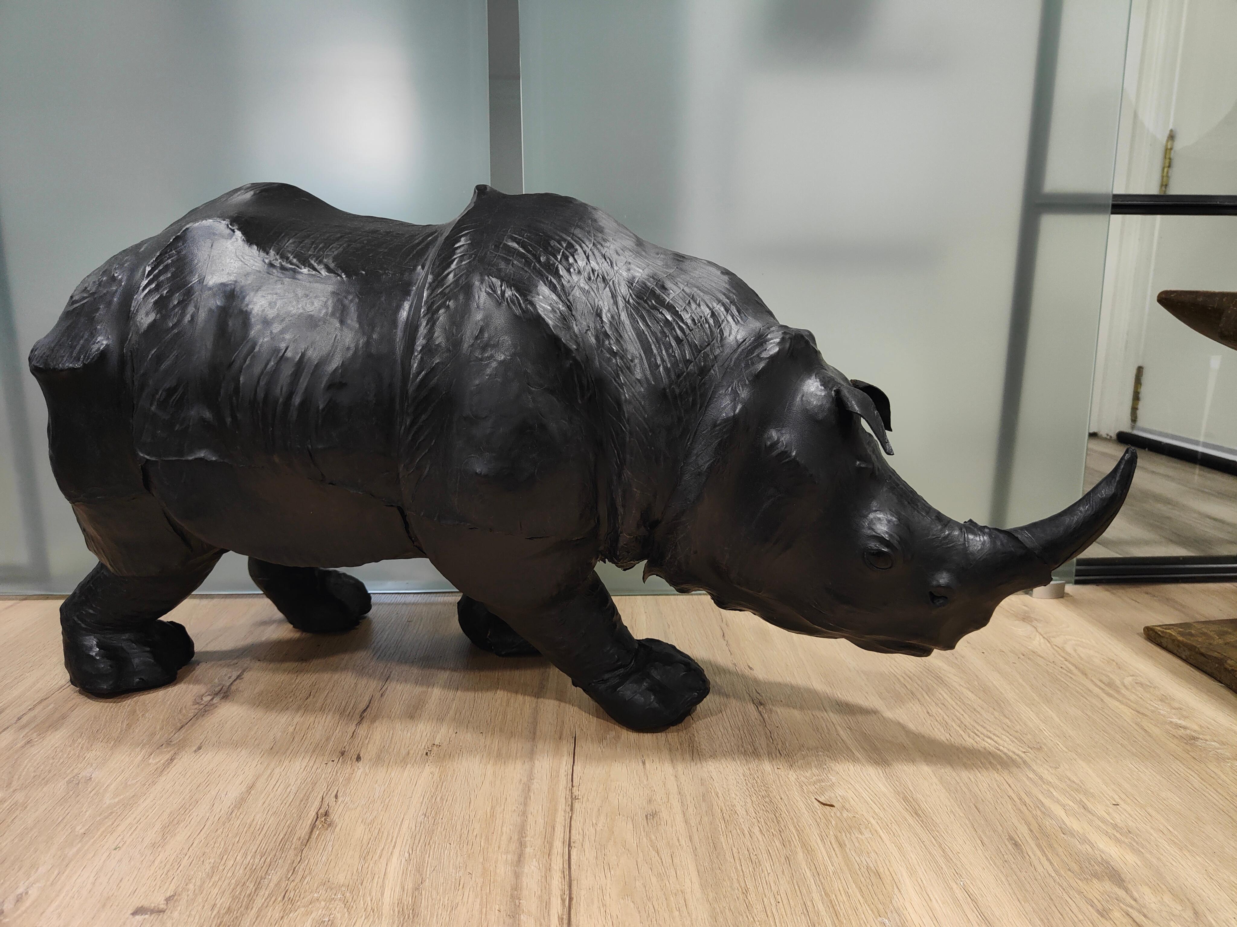 Large 1950s Leather Rhinoceros - European Quality Decorative Piece with Exquisit For Sale 11