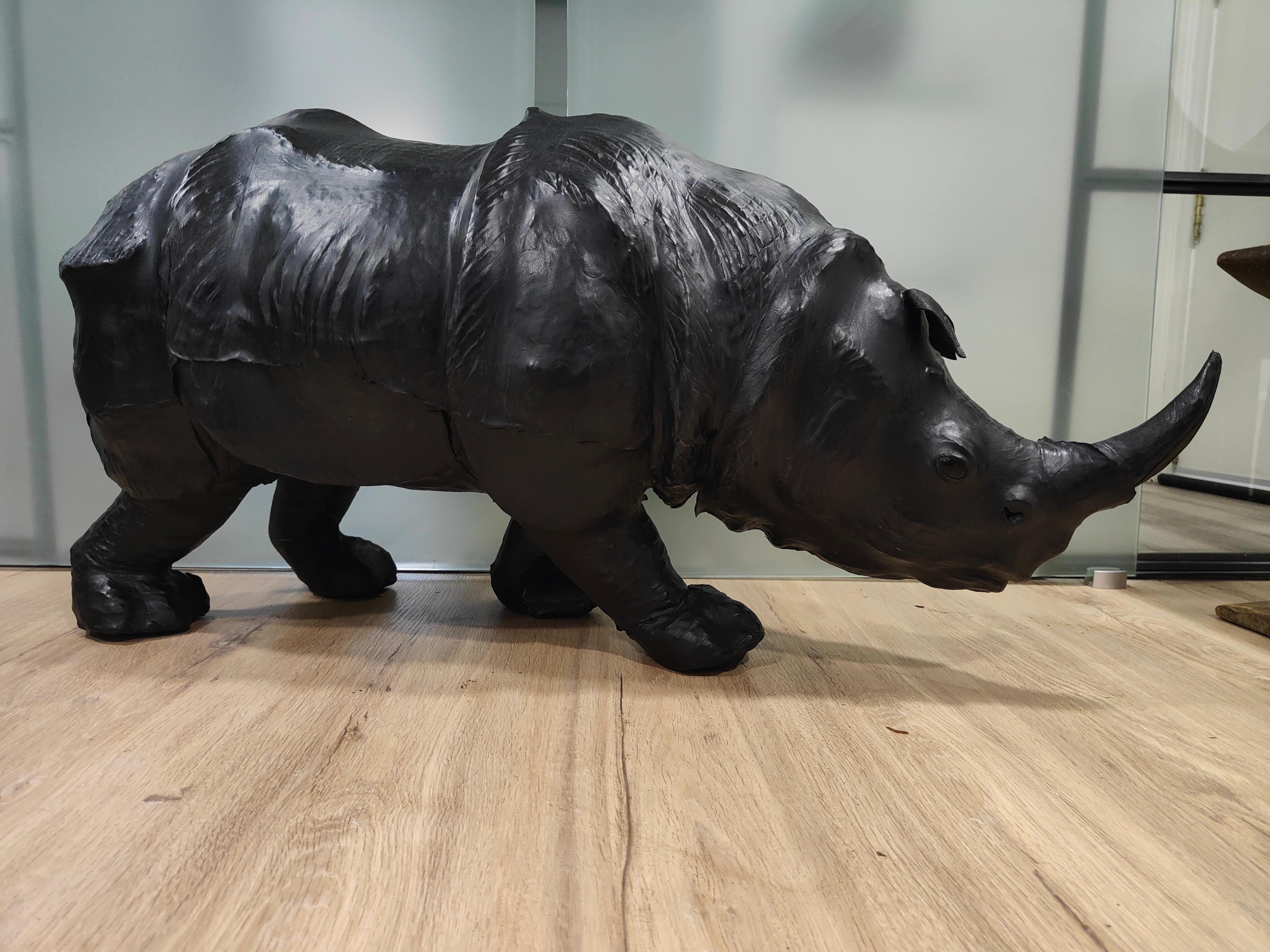 Large 1950s Leather Rhinoceros - European Quality Decorative Piece with Exquisit For Sale 12