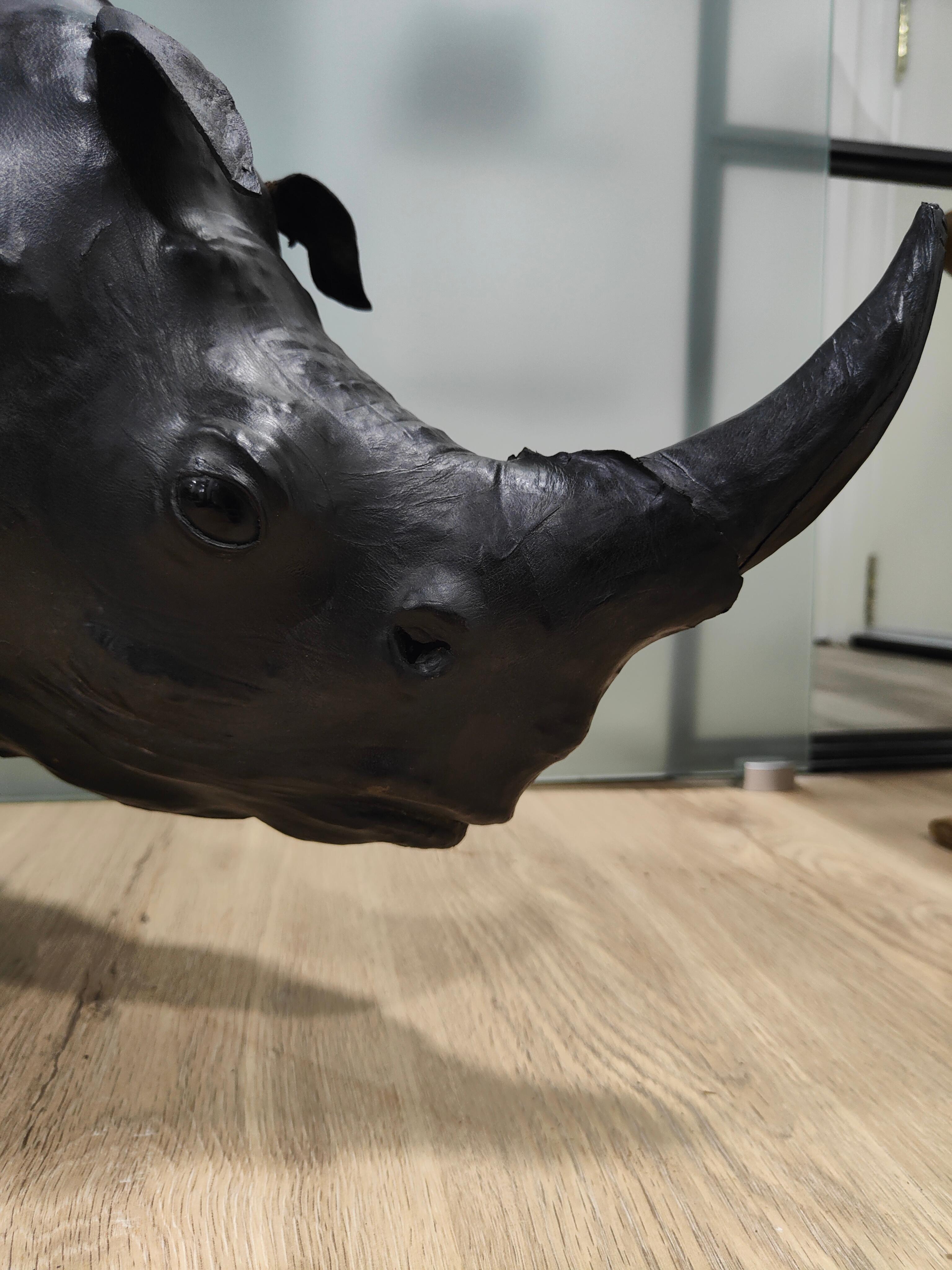 Large 1950s Leather Rhinoceros - European Quality Decorative Piece with Exquisit For Sale 13