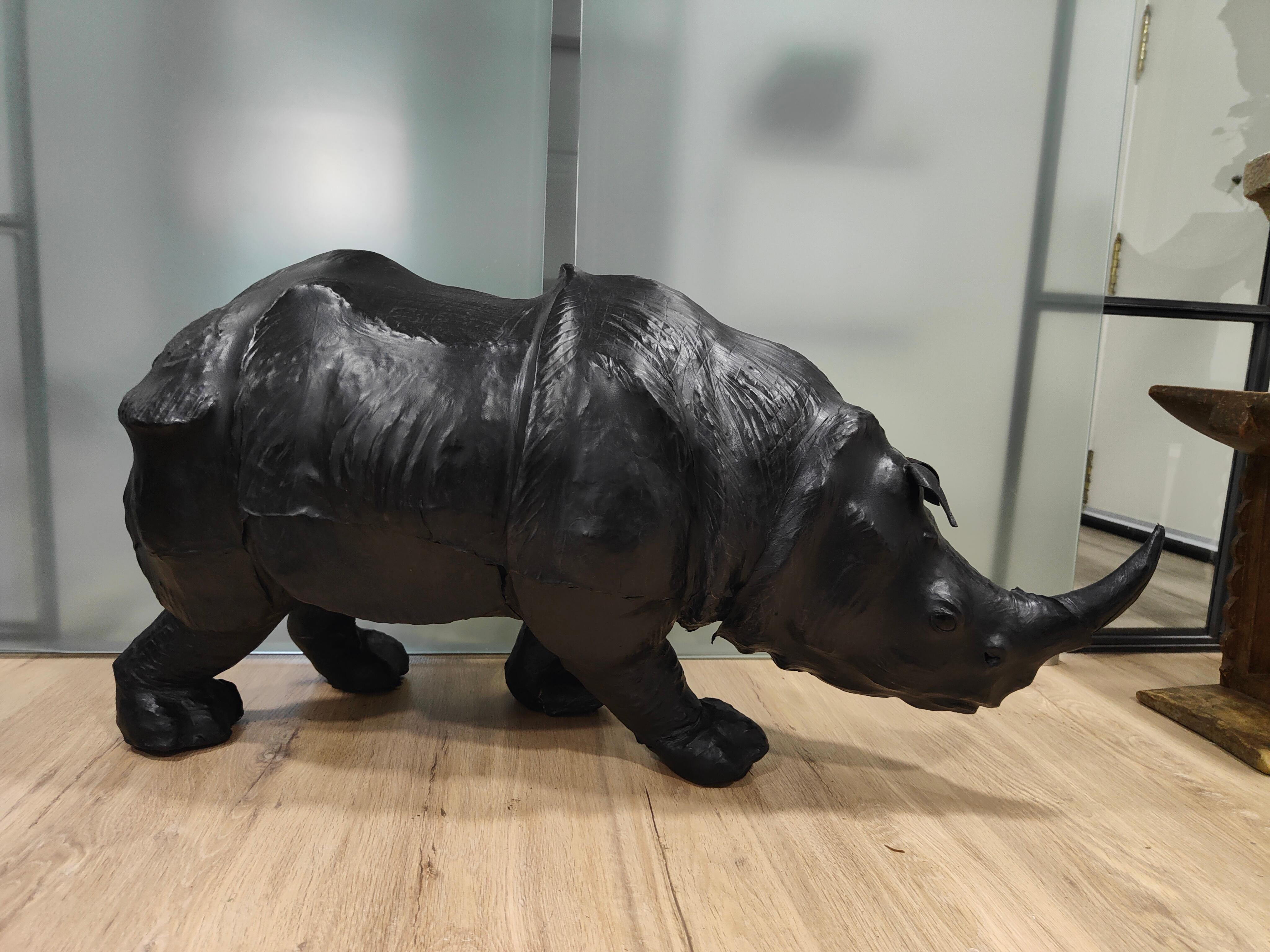 Large 1950s Leather Rhinoceros - European Quality Decorative Piece with Exquisit For Sale 14