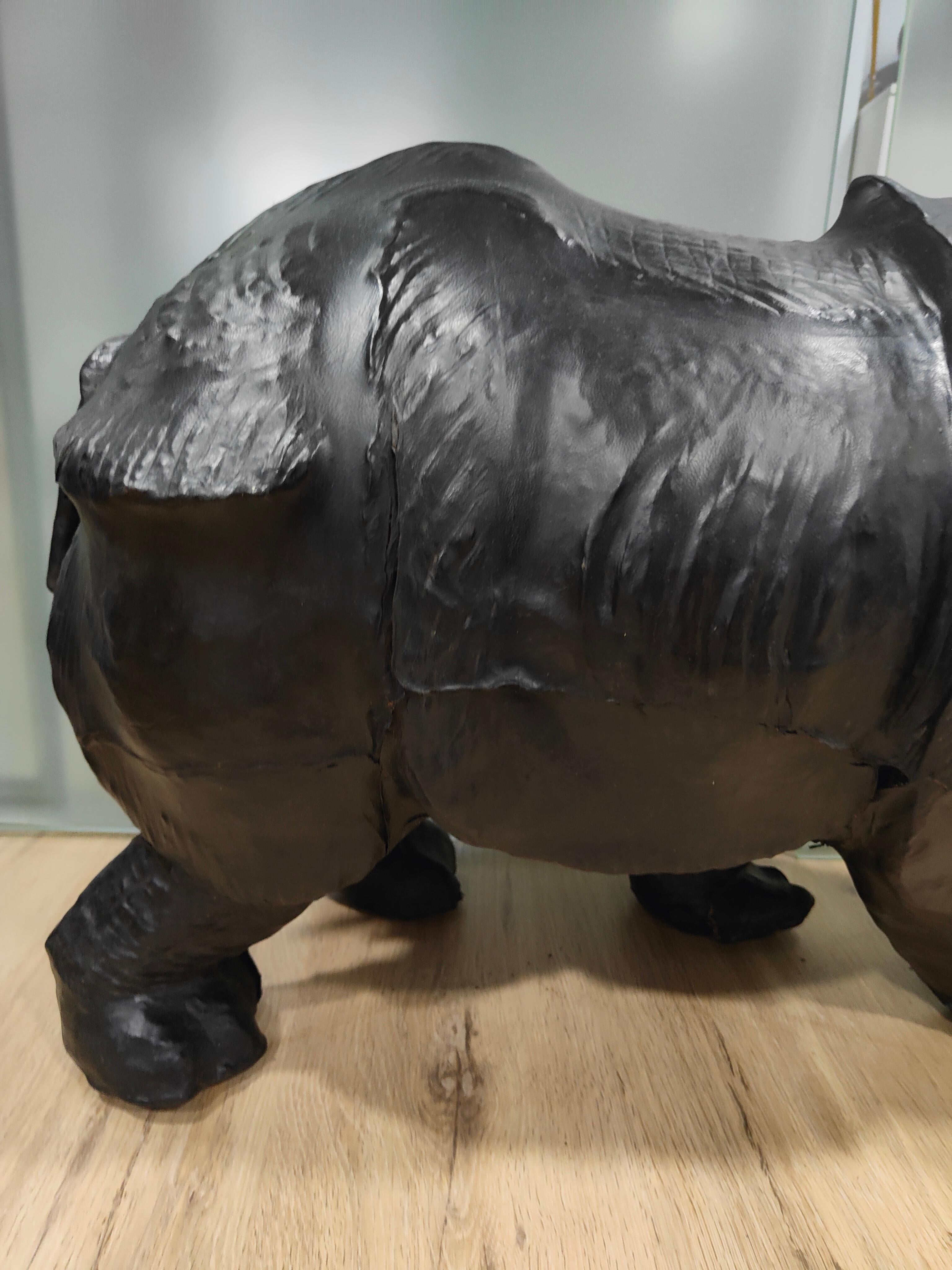 Large 1950s Leather Rhinoceros - European Quality Decorative Piece with Exquisit For Sale 15