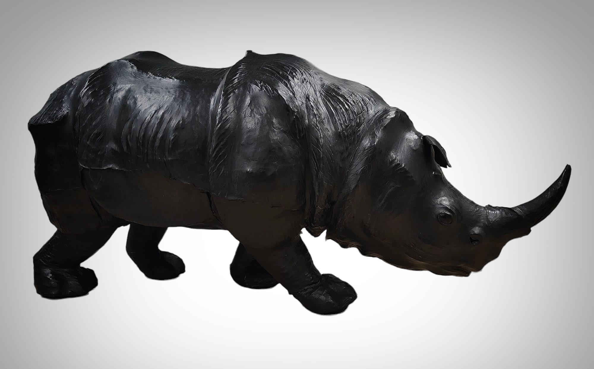 Large 1950s Leather Rhinoceros - European Quality Decorative Piece with Exquisit For Sale 2