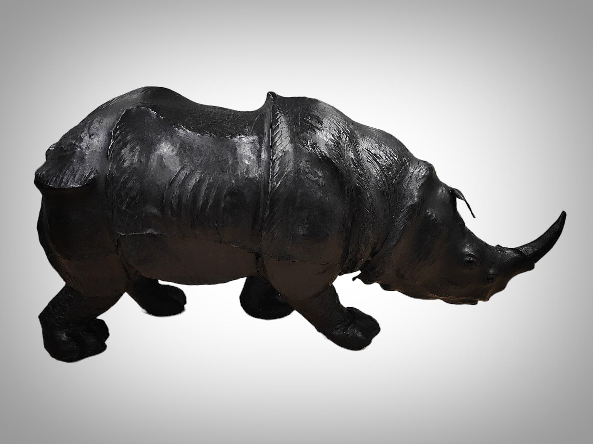 Large 1950s Leather Rhinoceros - European Quality Decorative Piece with Exquisit For Sale 3