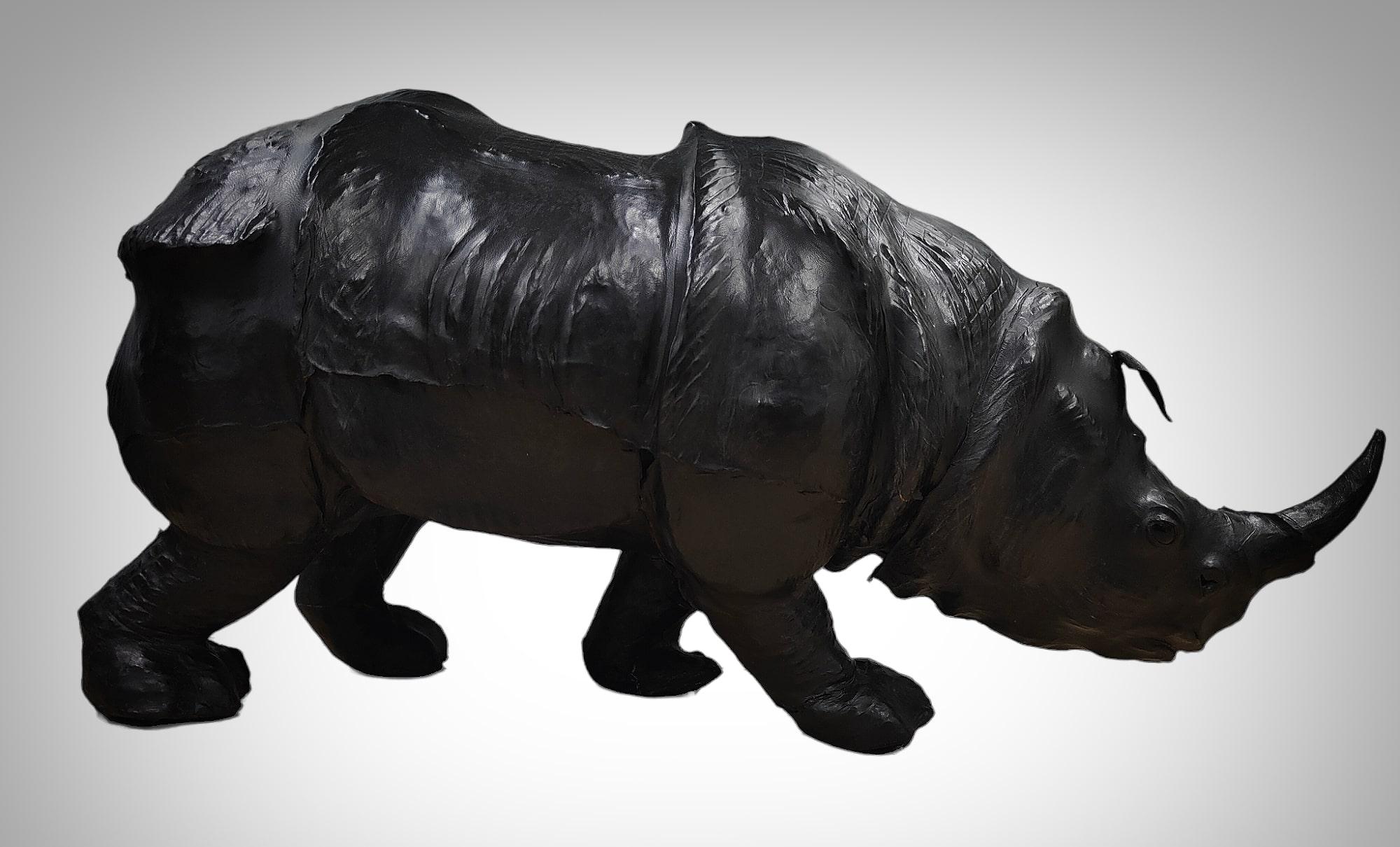 Large 1950s Leather Rhinoceros - European Quality Decorative Piece with Exquisit For Sale 4