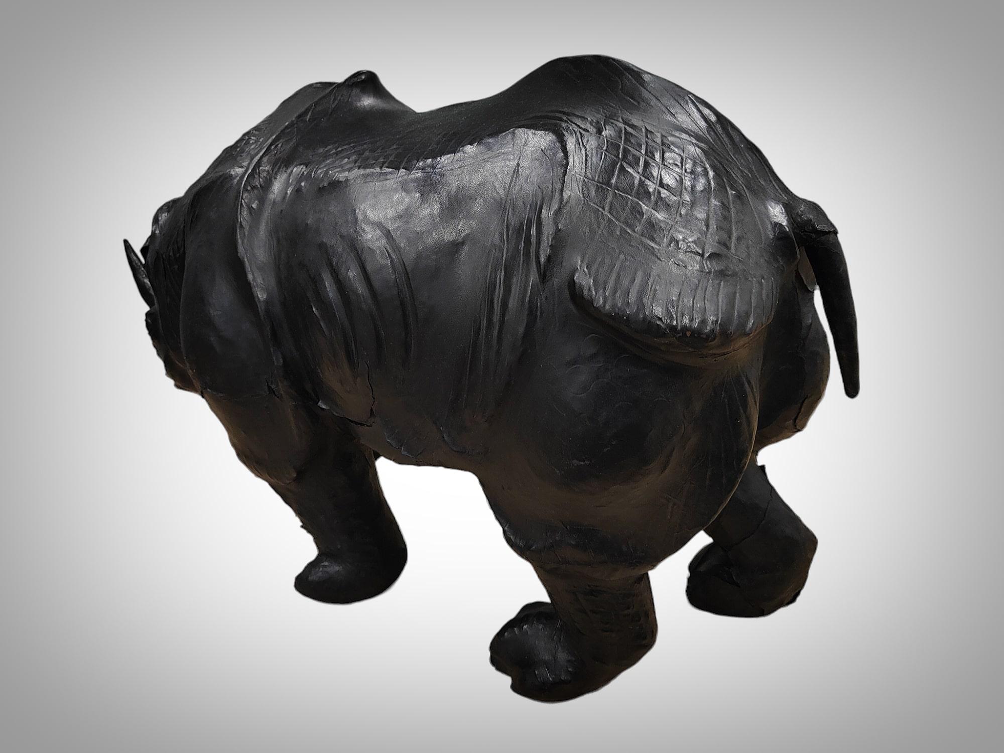 Large 1950s Leather Rhinoceros - European Quality Decorative Piece with Exquisit For Sale 5
