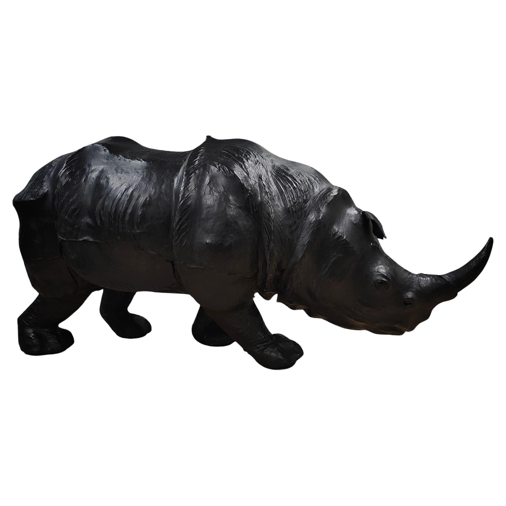 Large 1950s Leather Rhinoceros - European Quality Decorative Piece with Exquisit For Sale