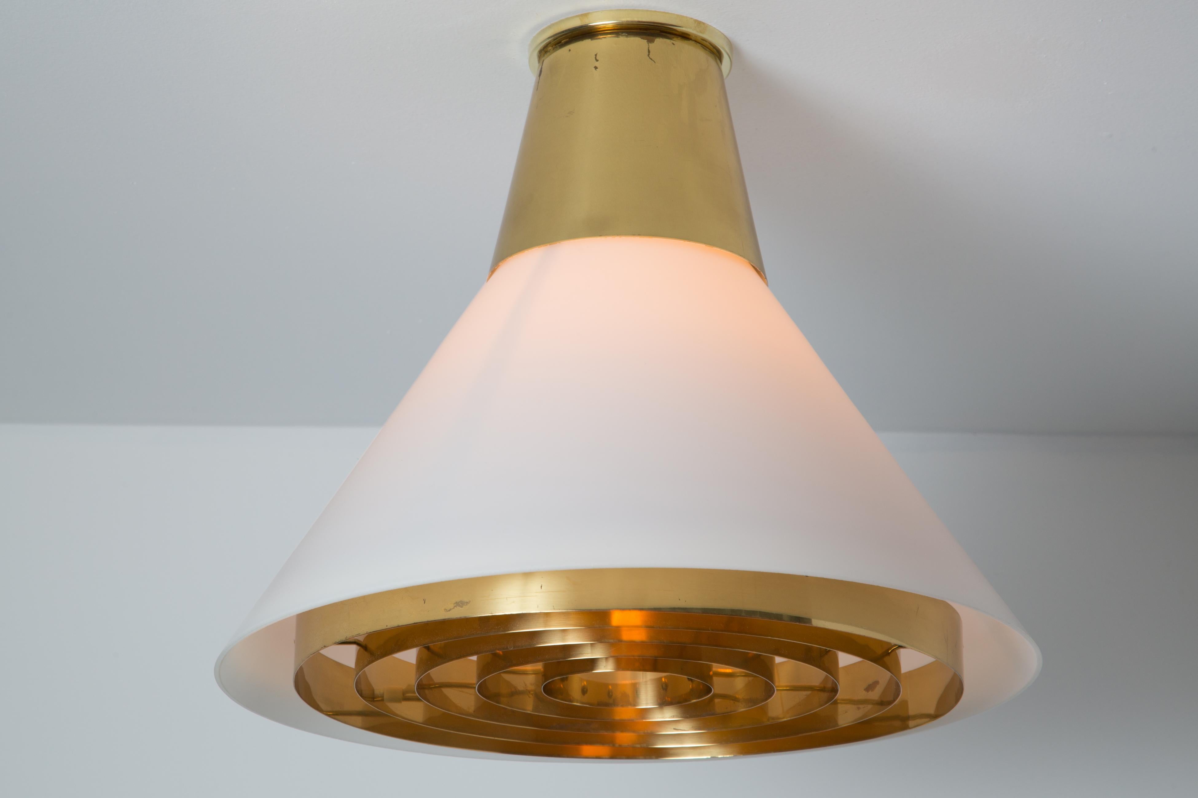 Scandinavian Modern Large 1950s Lisa Johansson-Pape Model #71-127 Glass & Brass Ceiling Lamp  For Sale