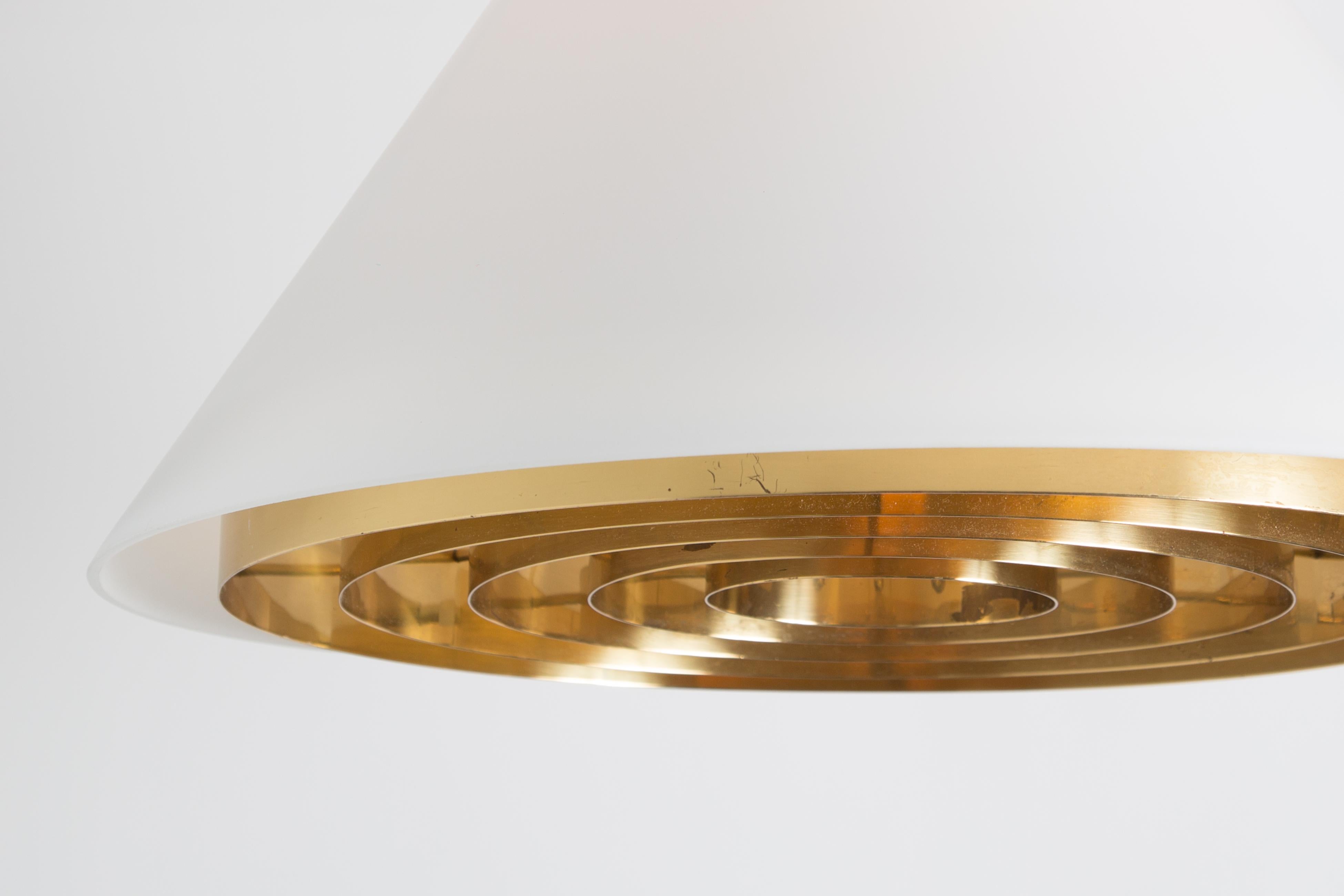 Large 1950s Lisa Johansson-Pape Model #71-127 Glass & Brass Ceiling Lamp  In Good Condition For Sale In Glendale, CA
